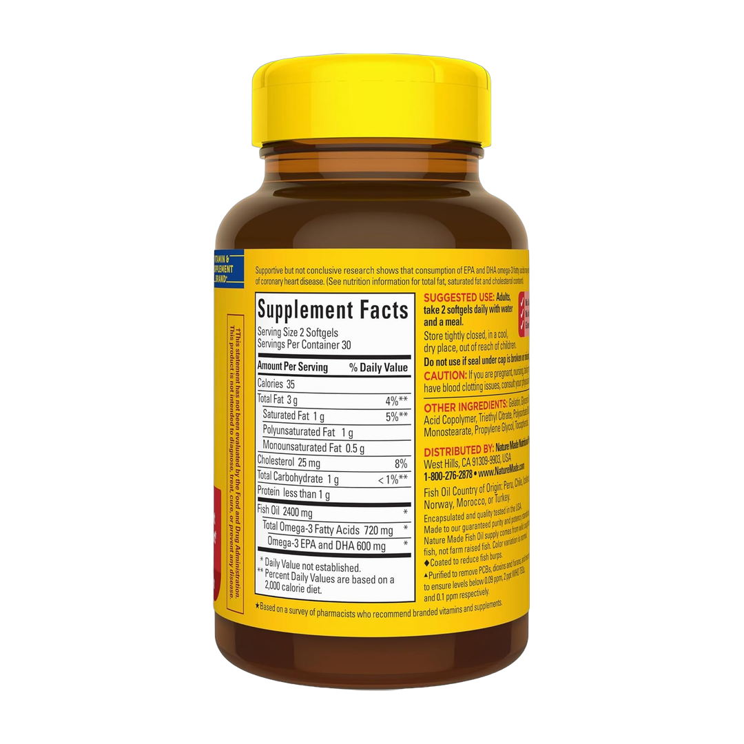 Nature Made, Burp Less Fish Oil Omega 3, 1200 mg, 60 Softgels