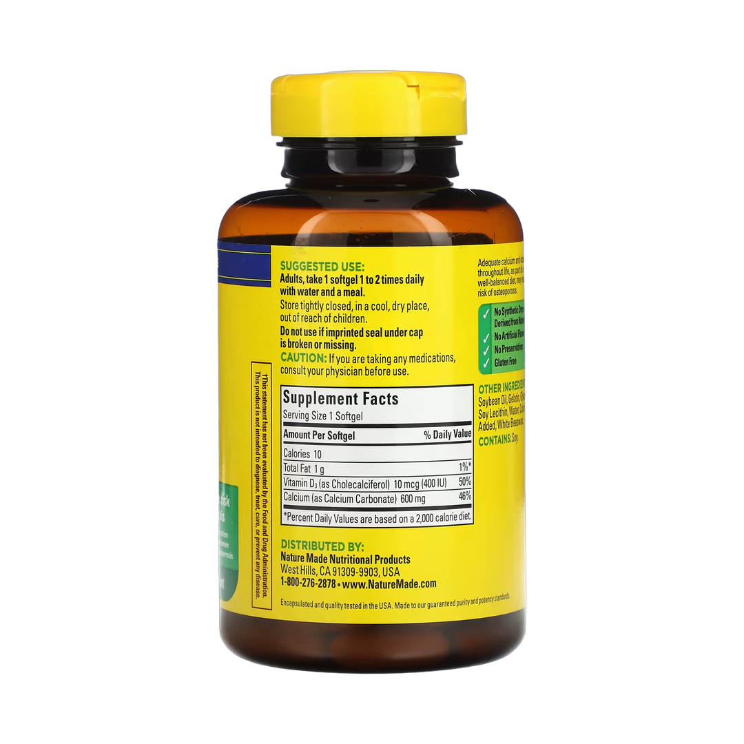 Nature Made, Calcium with Vitamin D3, 600 mg, 100 Softgels