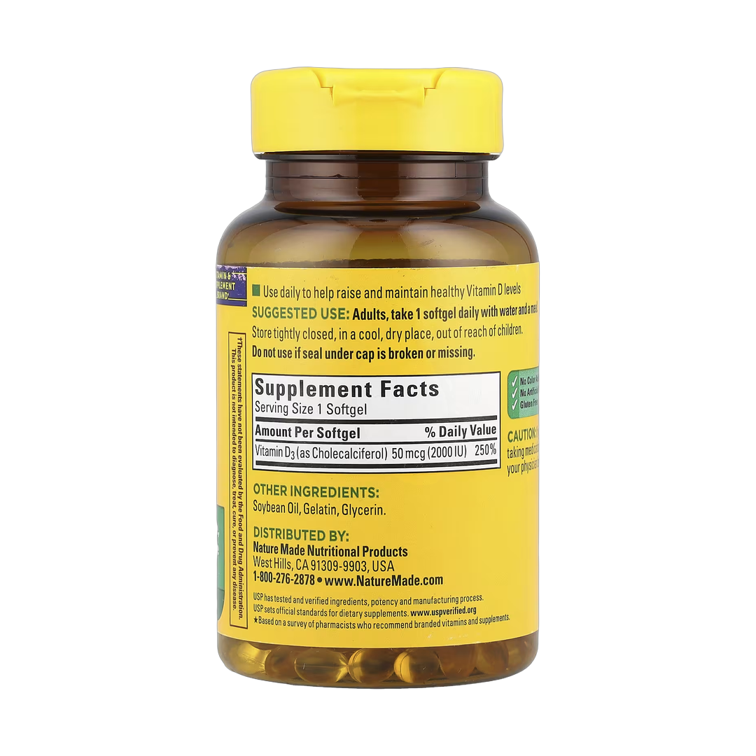 Nature Made, Vitamin D3, 50 mcg (2,000 IU), 250 Softgels