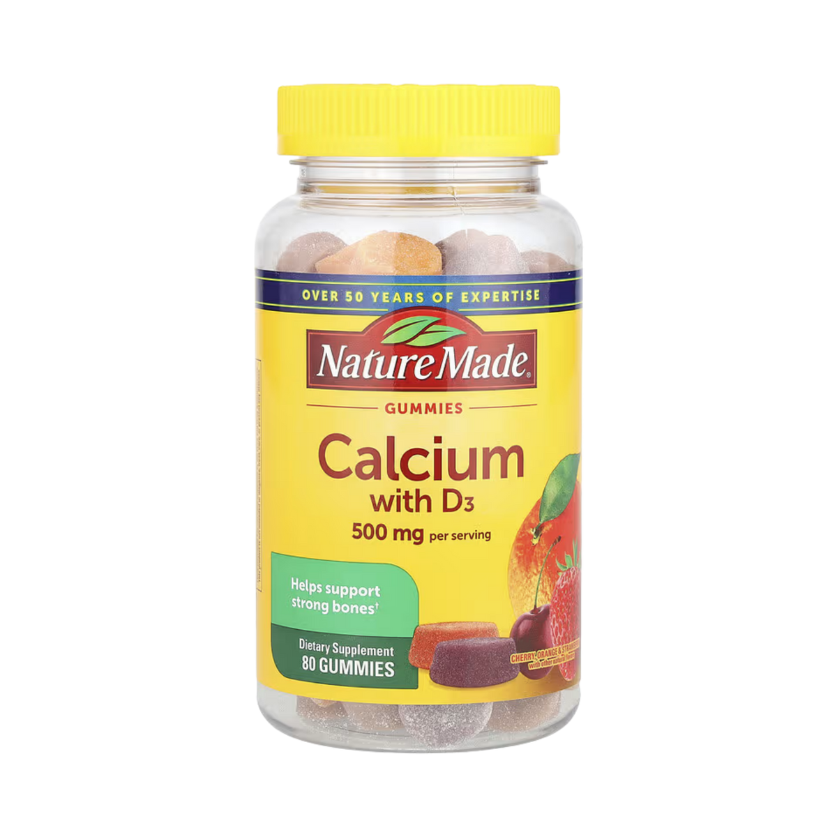 Nature Made, Calcium with Vitamin D3 Gummies, Cherry, Orange & Strawberry, 80 Gummies