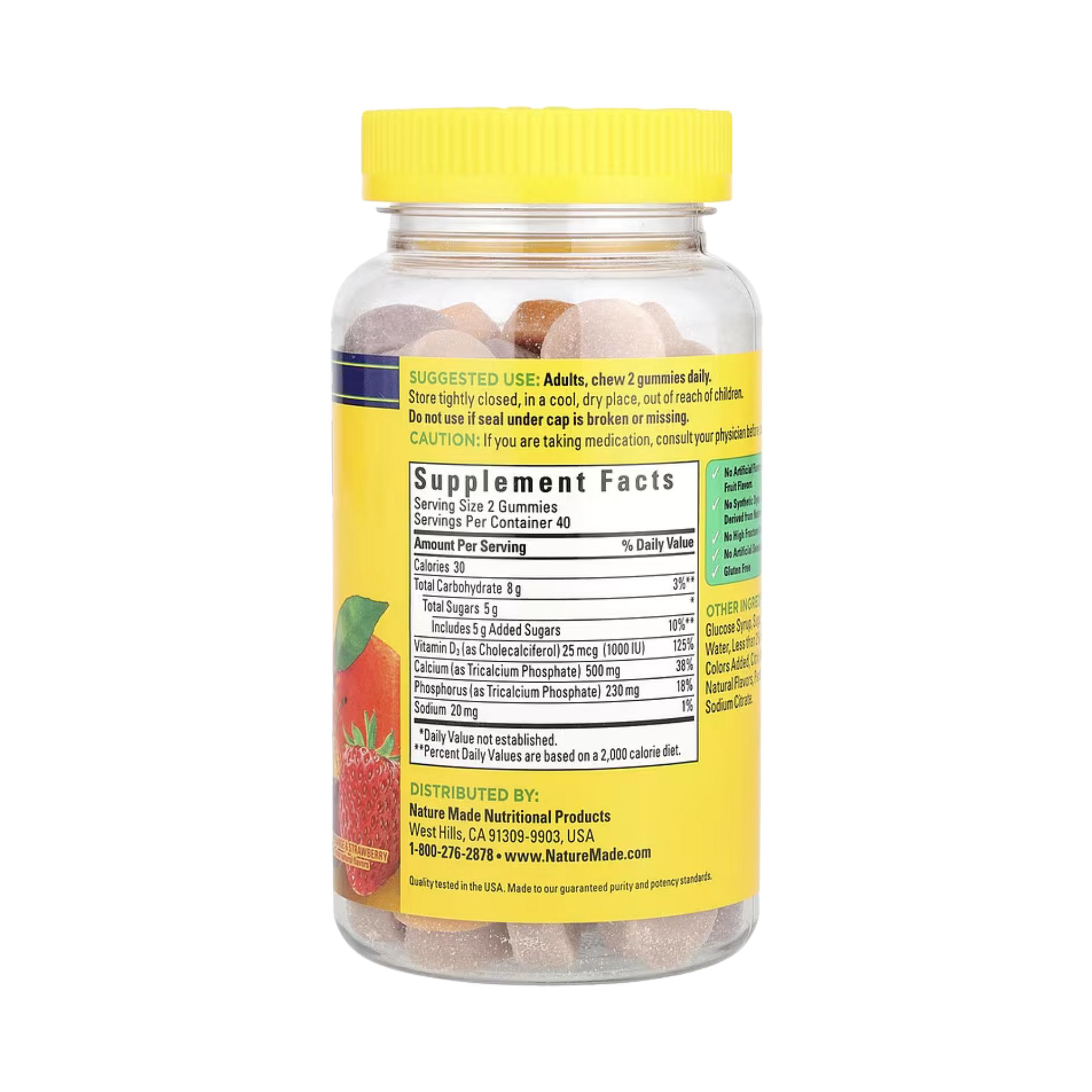 Nature Made, Calcium with Vitamin D3 Gummies, Cherry, Orange & Strawberry, 80 Gummies