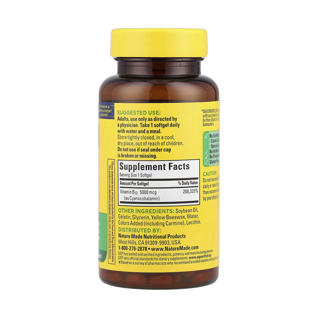 Nature Made, Vitamin B12, Maximum Strength, 5,000 mcg, 60 Softgels