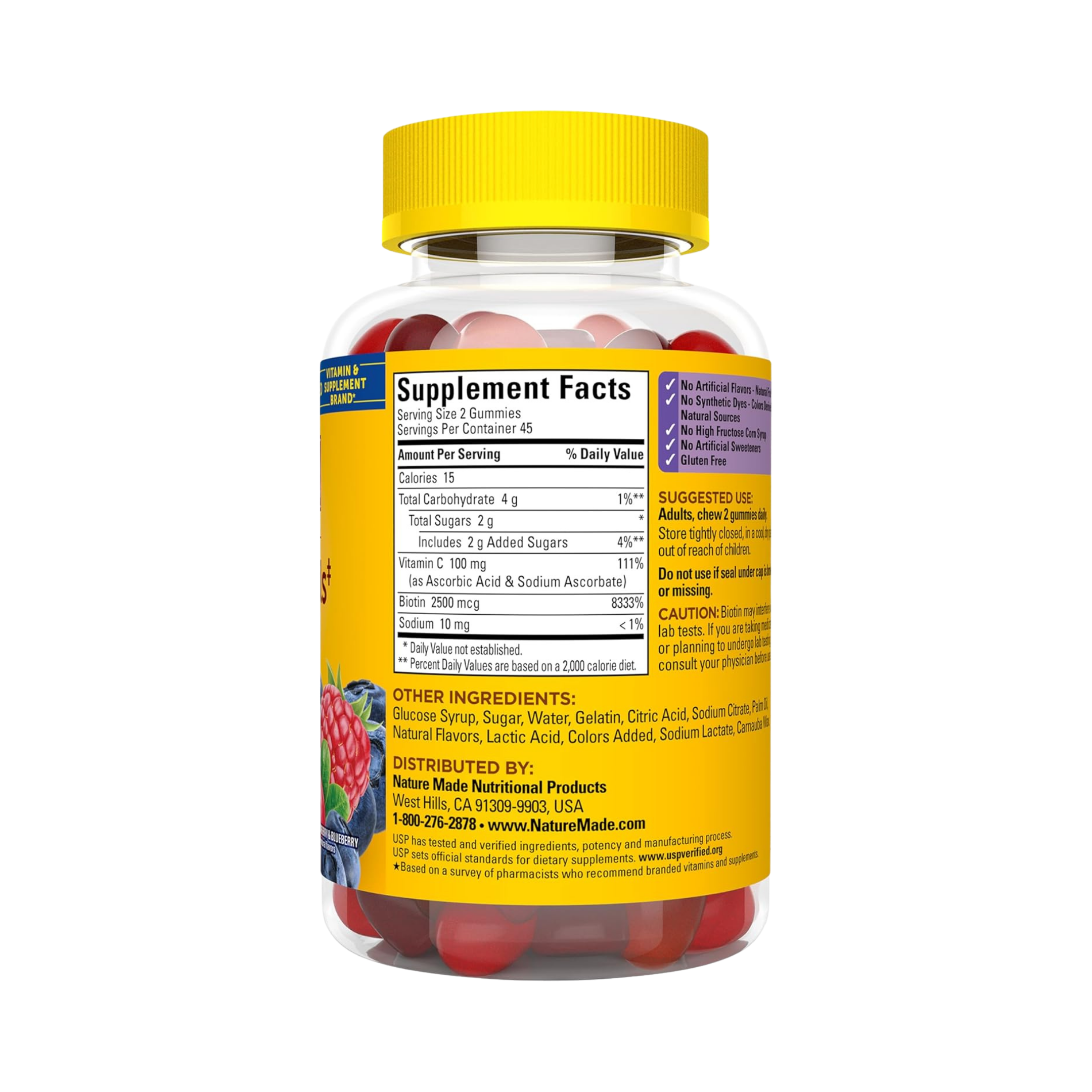 Nature Made, Hair Skin and Nails with Biotin, 2500 mcg, 90 Gummies