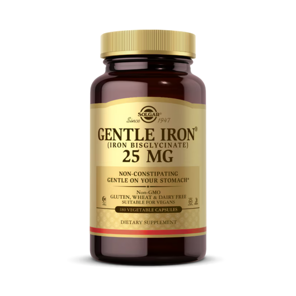 Solgar, Gentle Iron, 25 Mg, 180 Vegetable Capsules