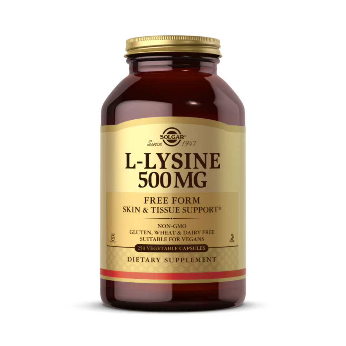 Solgar, L-Lysine, Free Form, 500 Mg, 250 Vegetable Capsules