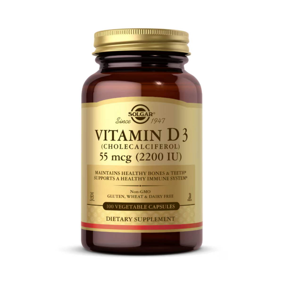 Solgar, Vitamin D3 (Cholecalciferol), 55 Mcg (2,200 IU), 100 Vegetable Capsules
