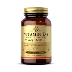 Solgar, Vitamin D3 (Cholecalciferol), 55 Mcg (2,200 IU), 100 Vegetable Capsules