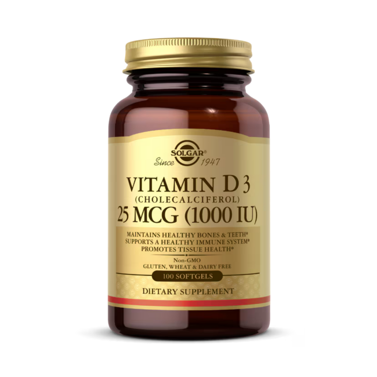 Solgar, Vitamin D 3 (Cholecalciferol), 25 Mcg (1,000 IU), 100 Softgels