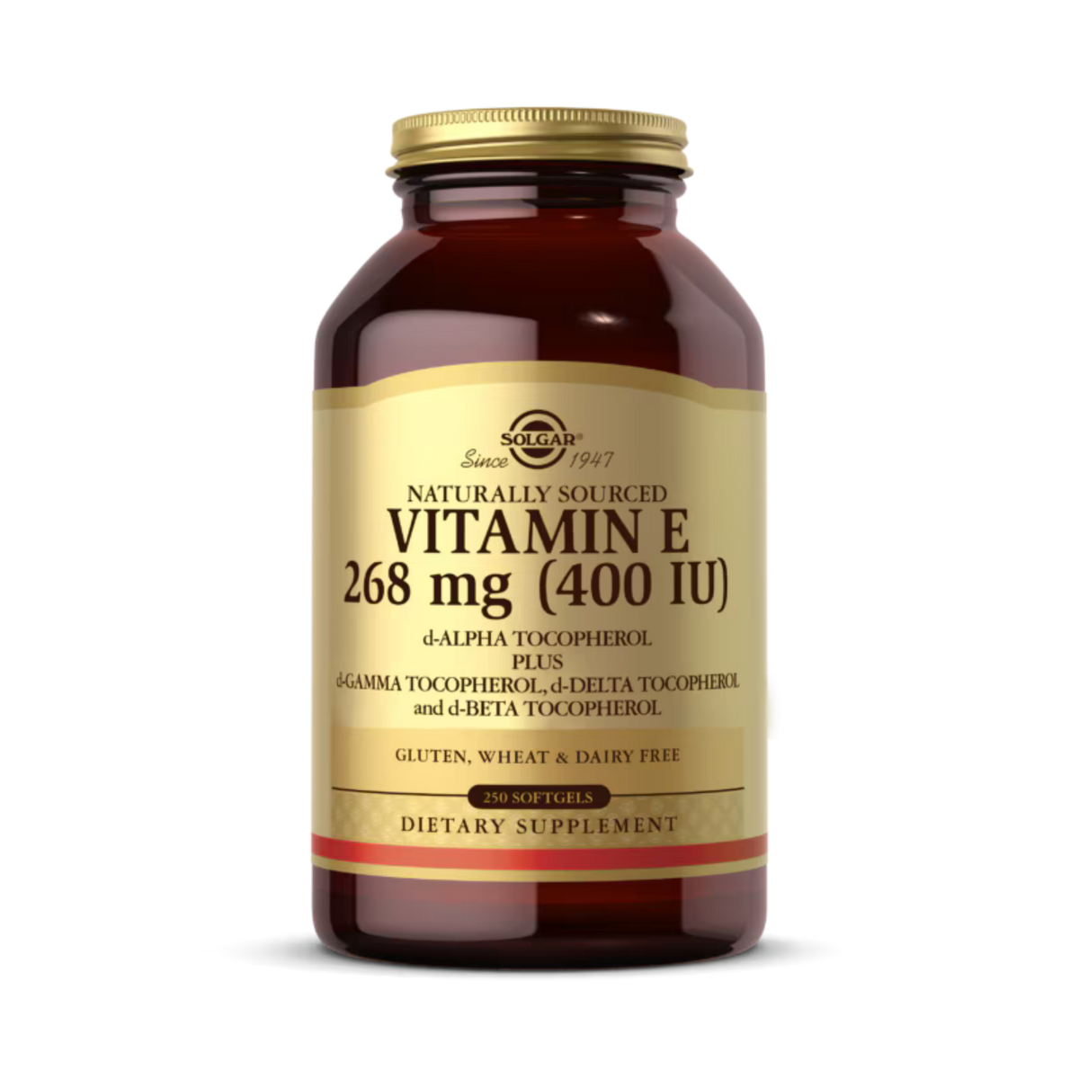 Solgar, Vitamin E, d-Alpha Tocopherol Plus d-Gamma Tocopherol, d-Delta Tocopherol and d-Beta Tocopherol, 268 Mg (400 IU), 250 Softgels