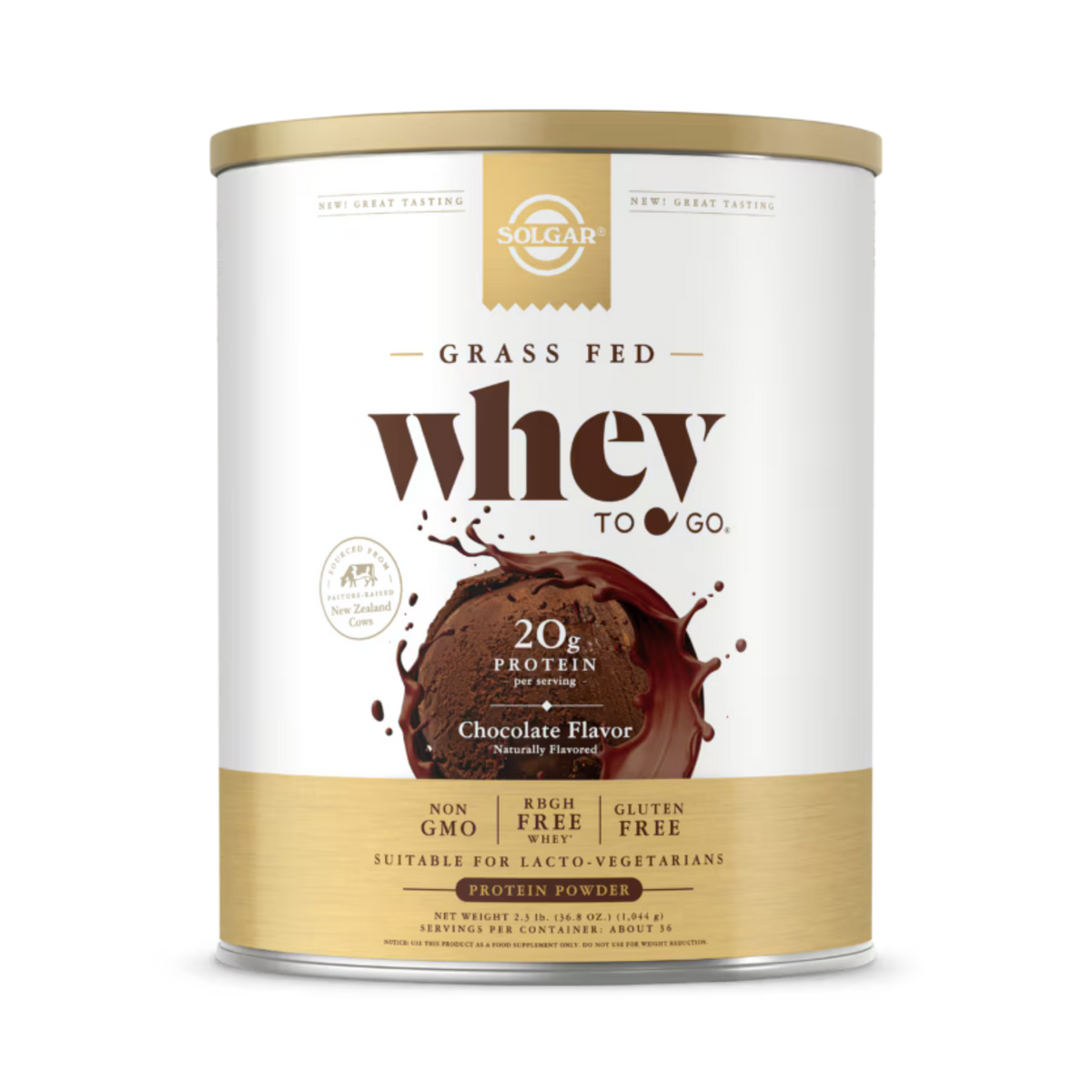 Solgar, Grass Fed Whey To Go, Protein Powder, Chocolate, 36.8 Oz (1044 g)