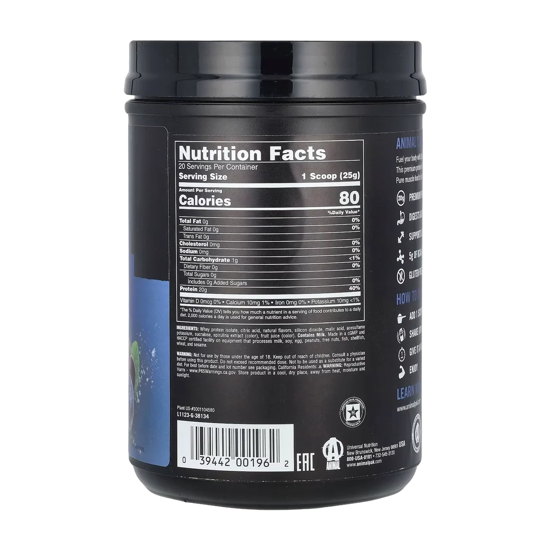 Animal, Clear Whey Isolate, Blueberry Acai, 1.1 lbs (500 g)