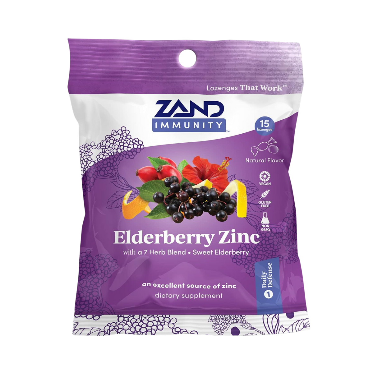 Zand, Herbalozenge, Elderberry Zinc, 15 Lozenges