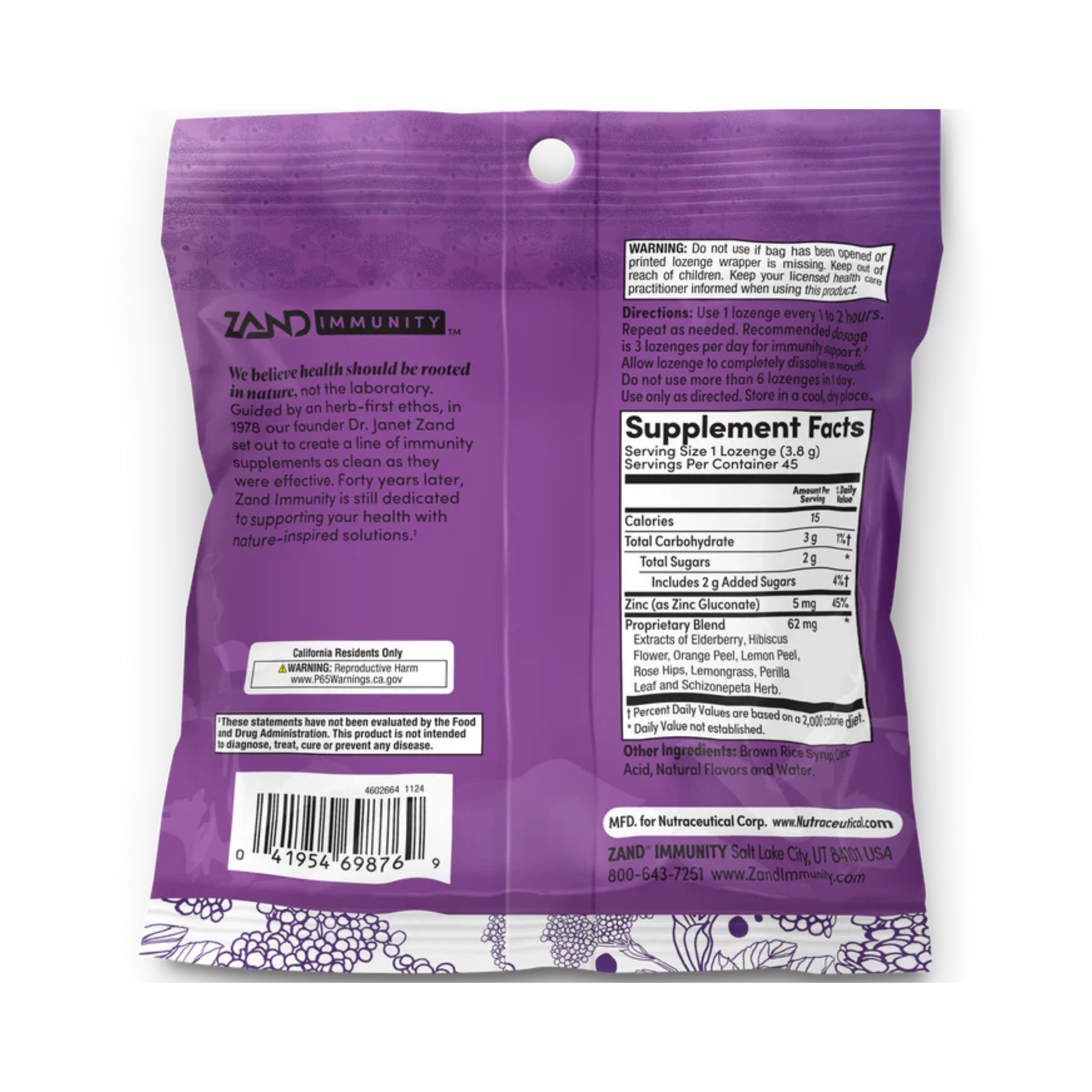 Zand, Herbalozenge, Elderberry Zinc, 15 Lozenges