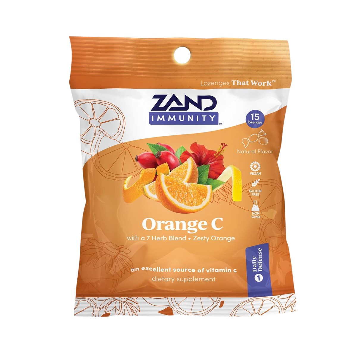 Zand, Immunity, HerbaLozenge Orange C, 15 Lozenges