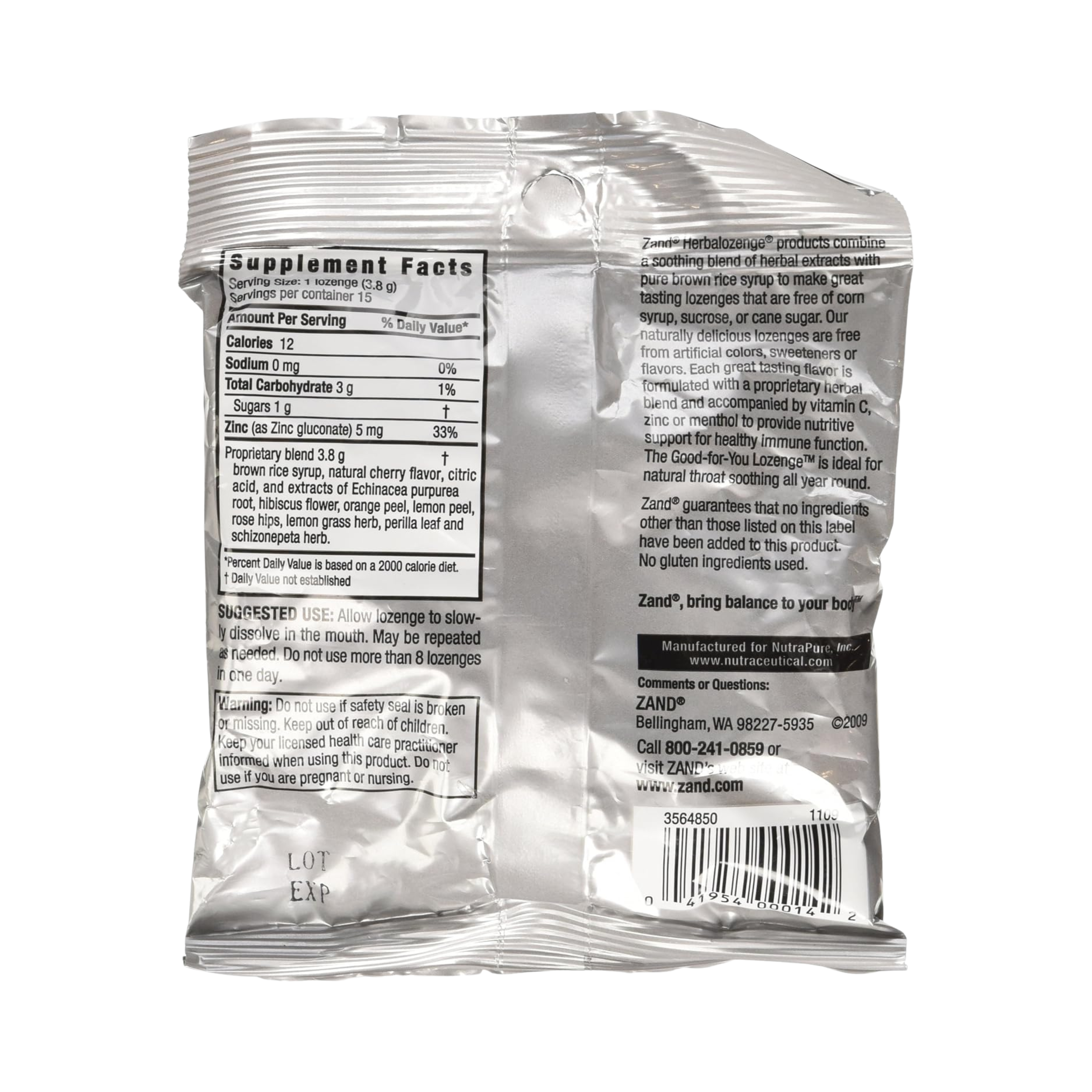 Zand, Herbalozenge, Echinacea Zinc, Very Cherry, 15 Lozenges