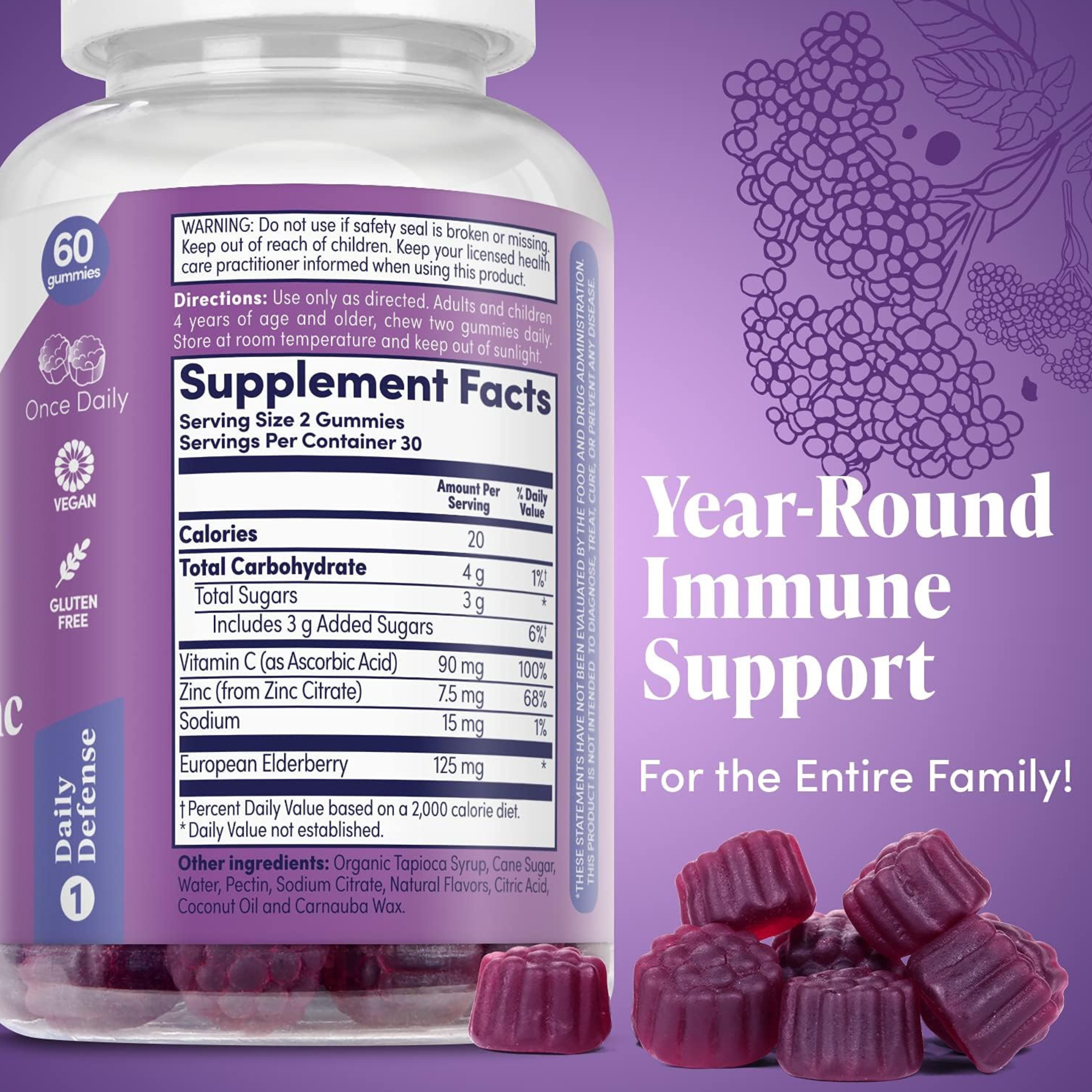 Zand, Immunity, Elderberry Zinc with Vitamin C, 60 Gummies