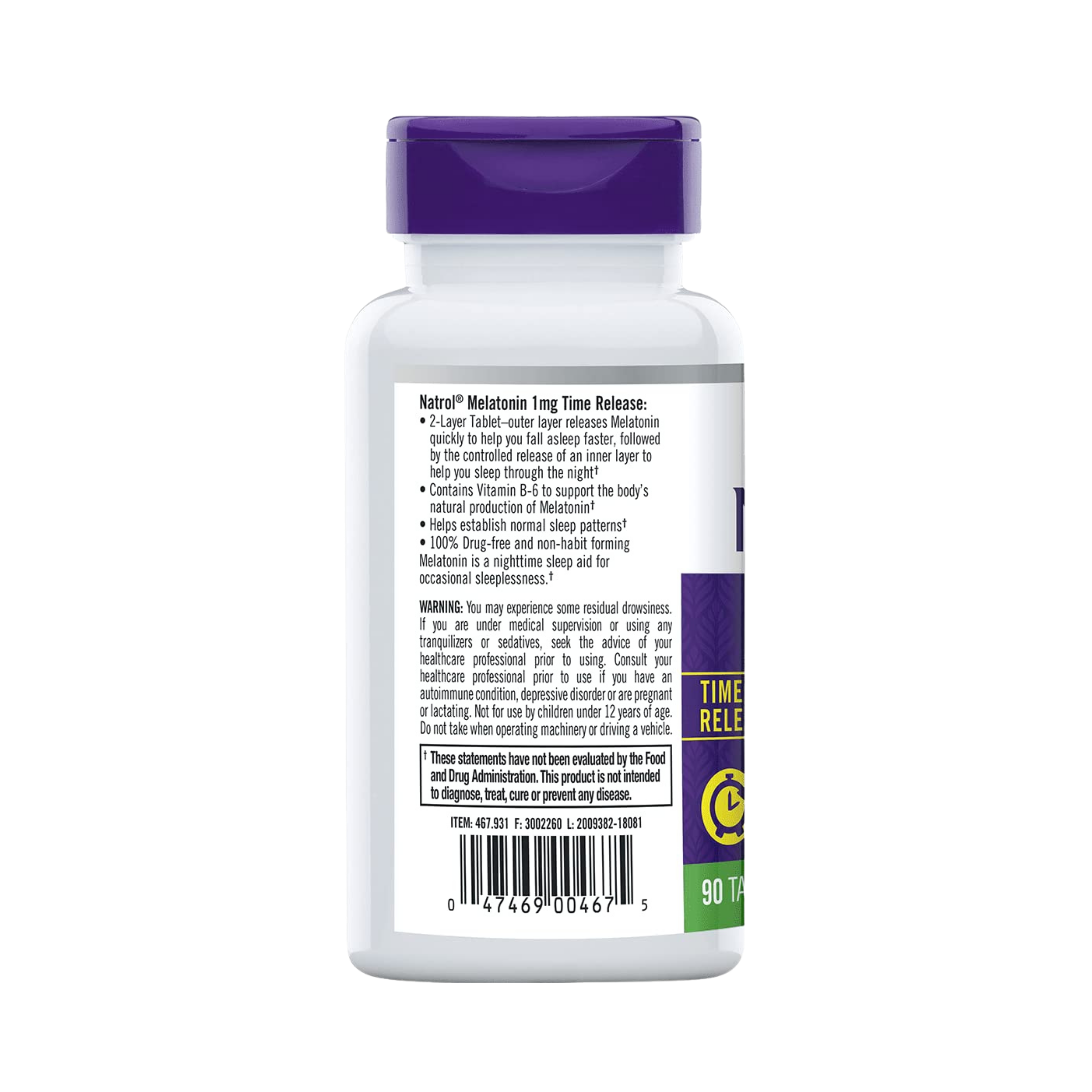 Natrol, Melatonin, Time Release, 1 mg, 90 Tablets