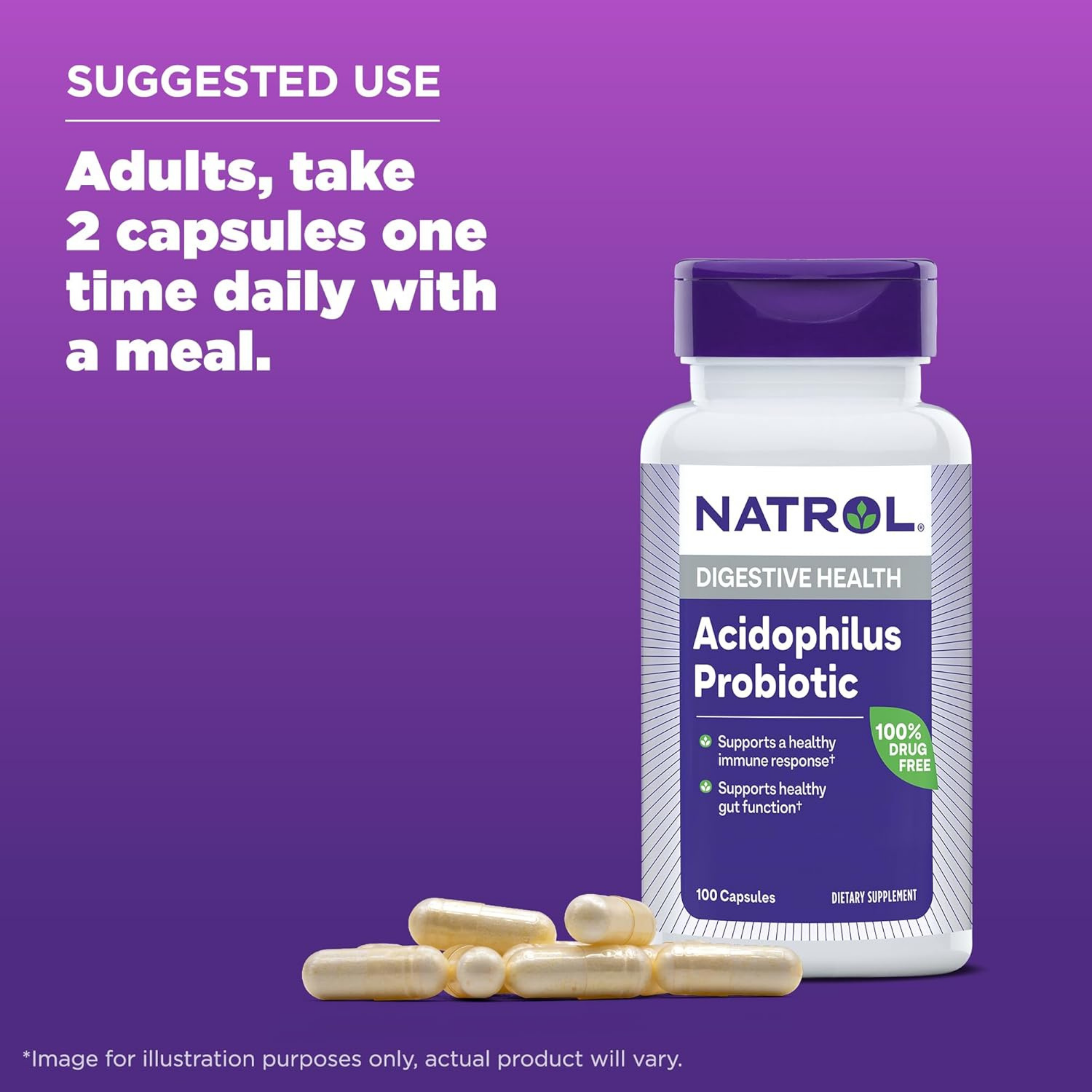 Natrol, Acidophilus Probiotic, Maintains a Healthy Digestive, 100 Capsules