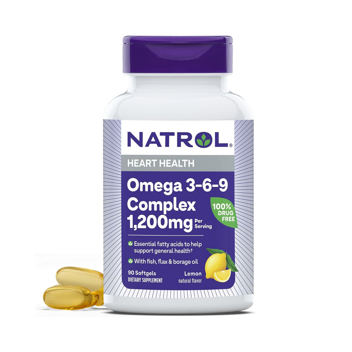 Natrol,  Omega 3-6-9 Complex, Lemon Flavor 1,200 Mg, 90 Softgels