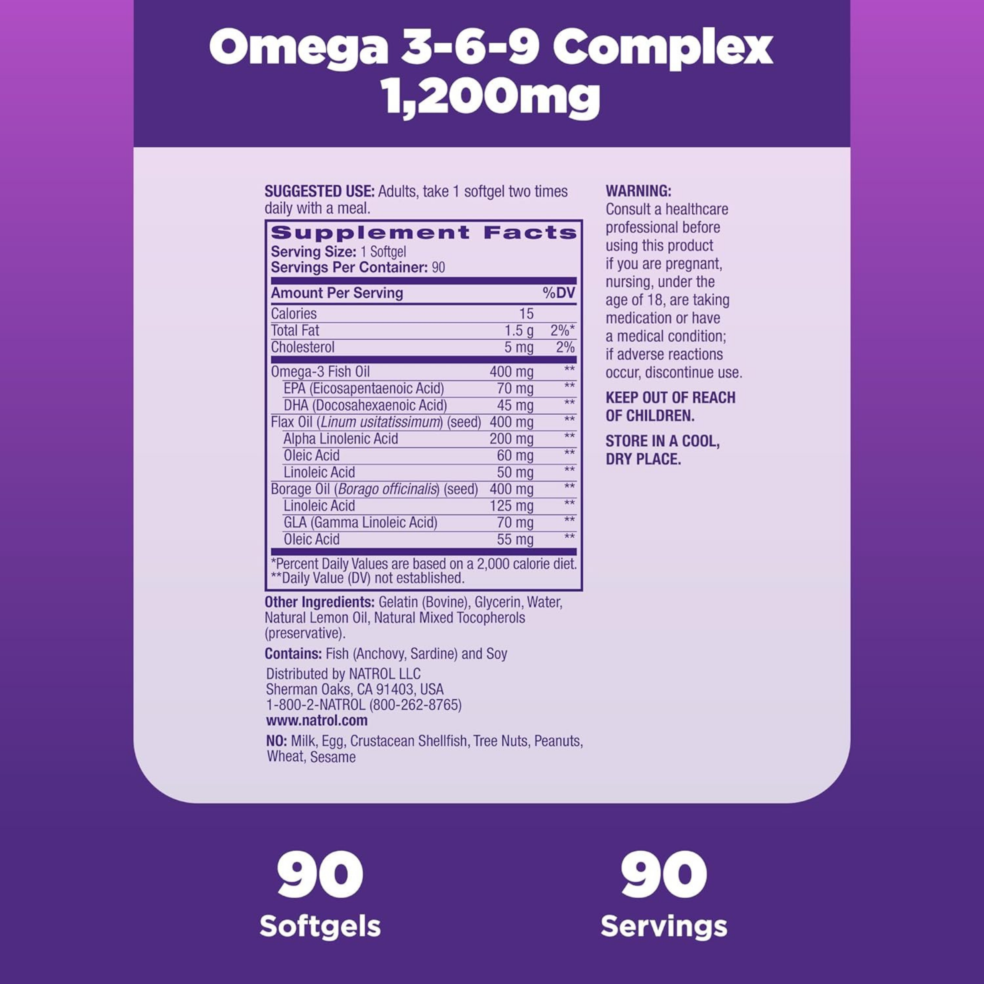 Natrol,  Omega 3-6-9 Complex, Lemon Flavor 1,200 Mg, 90 Softgels
