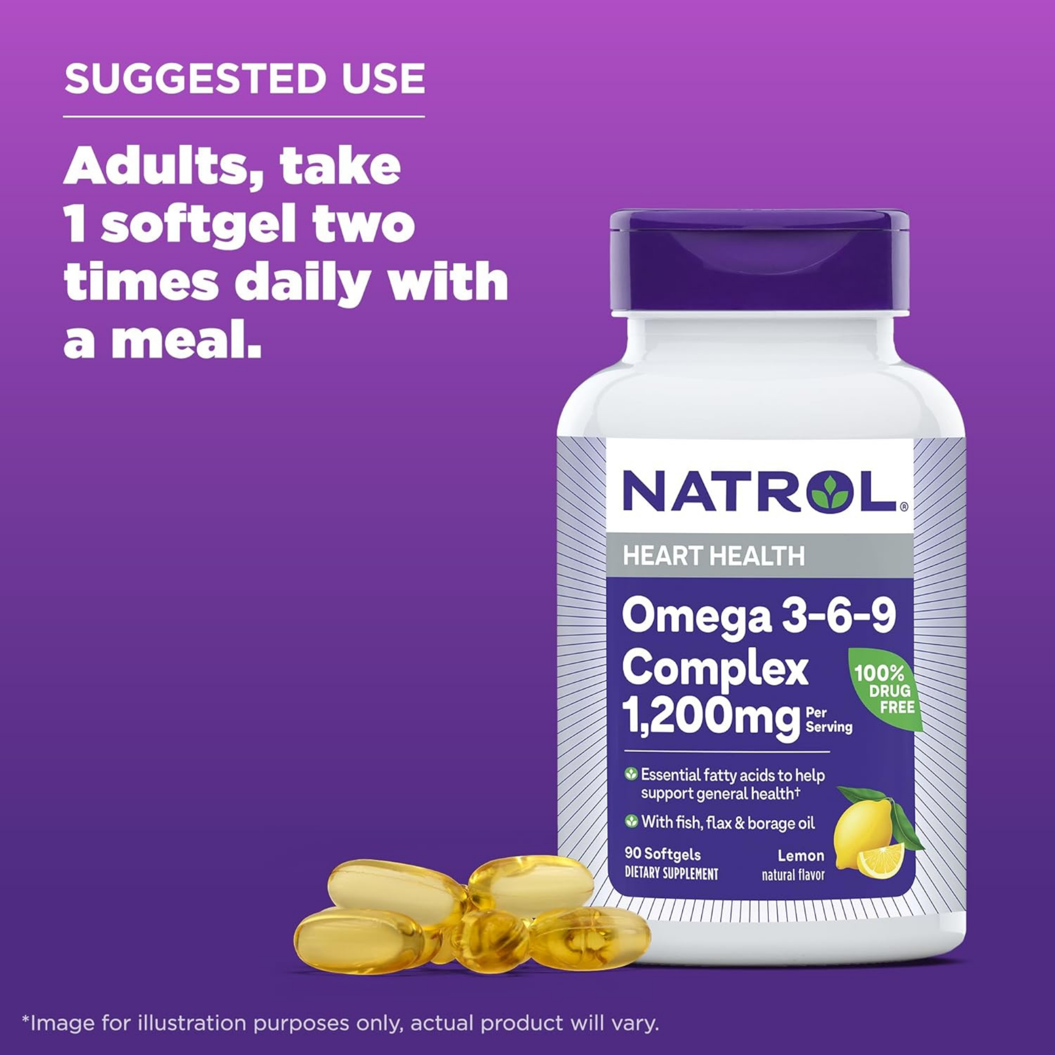Natrol,  Omega 3-6-9 Complex, Lemon Flavor 1,200 Mg, 90 Softgels