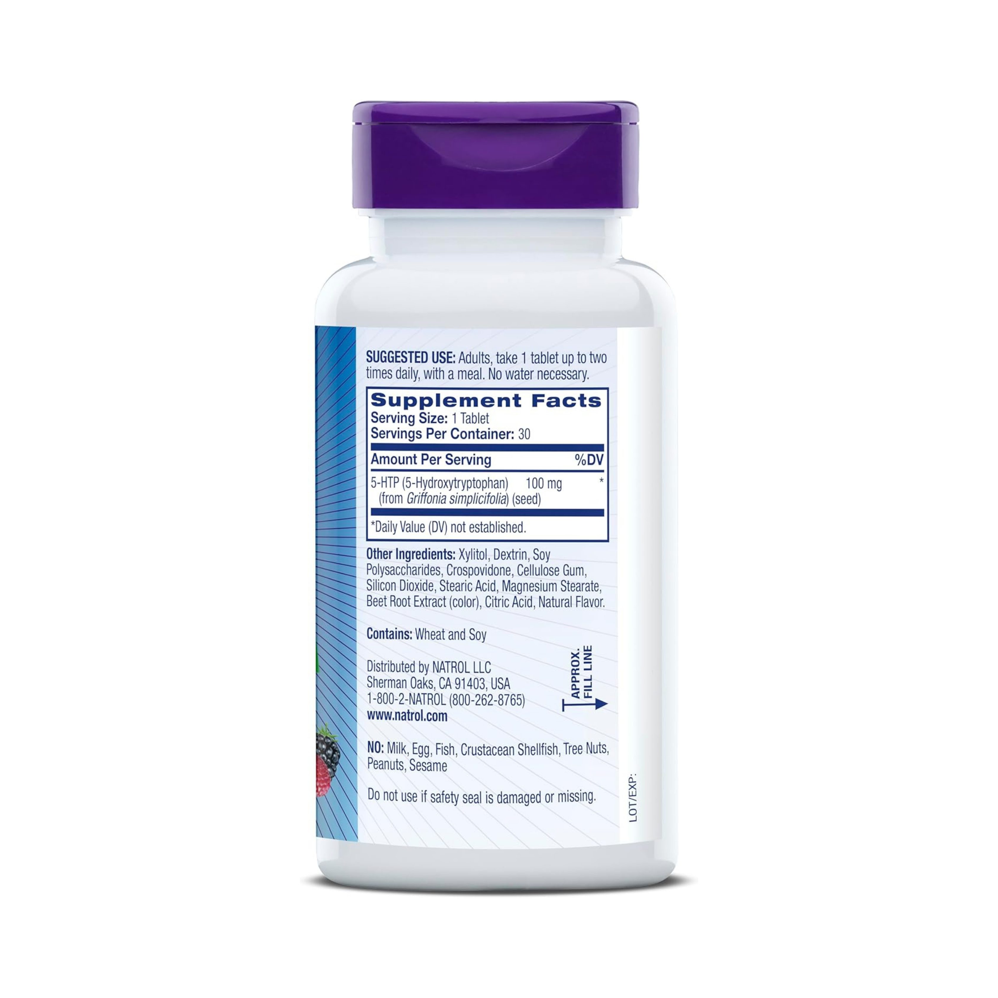 Natrol, 5-HTP, Fast Dissolve, Extra Strength, Wild Berry , 100 mg, 30 Tablets