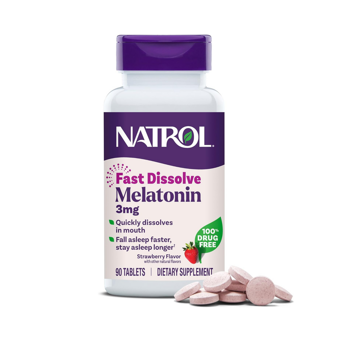 Natrol, Melatonin, Fast Dissolve, Strawberry, 3 mg, 90 Tablets