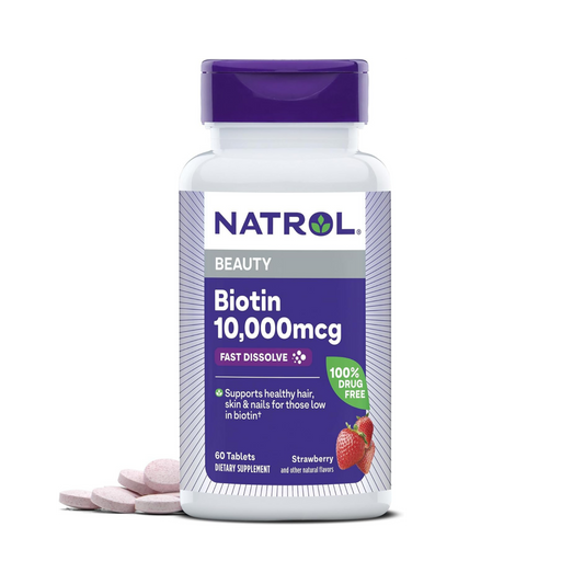 Natrol, Biotin, Fast Dissolve, Maximum Strength, Strawberry, 10,000 mcg, 60 Tablets