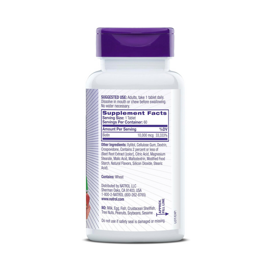 Natrol, Biotin, Fast Dissolve, Maximum Strength, Strawberry, 10,000 mcg, 60 Tablets