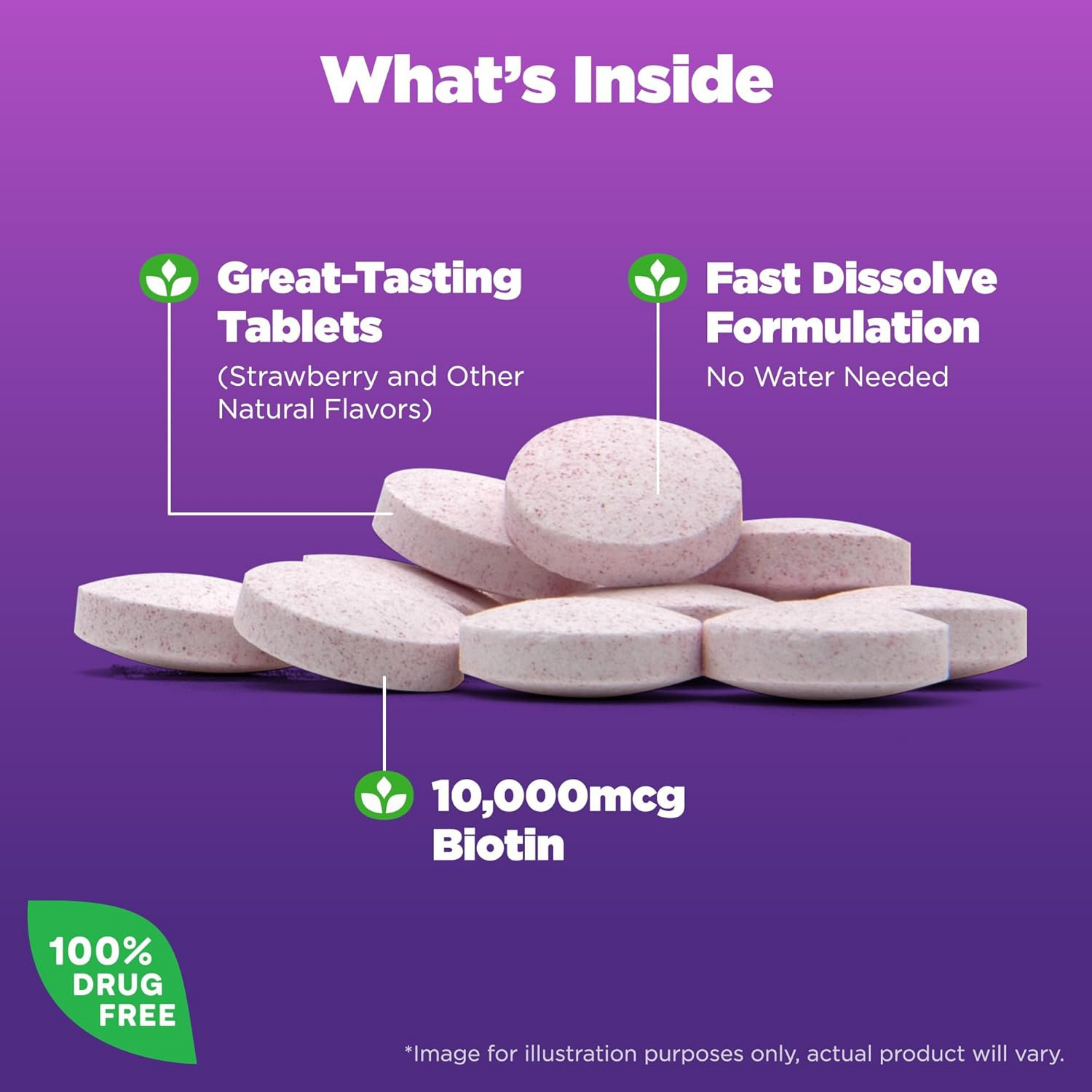 Natrol, Biotin, Fast Dissolve, Maximum Strength, Strawberry, 10,000 mcg, 60 Tablets