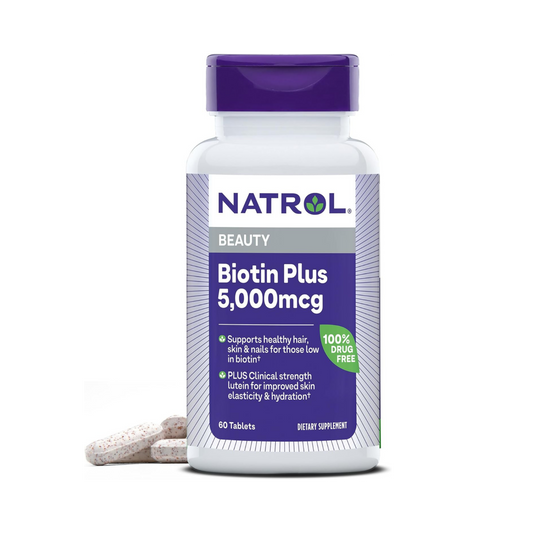 Natrol, Biotin Plus, Extra Strength, 5,000 mcg, 60 Tablets