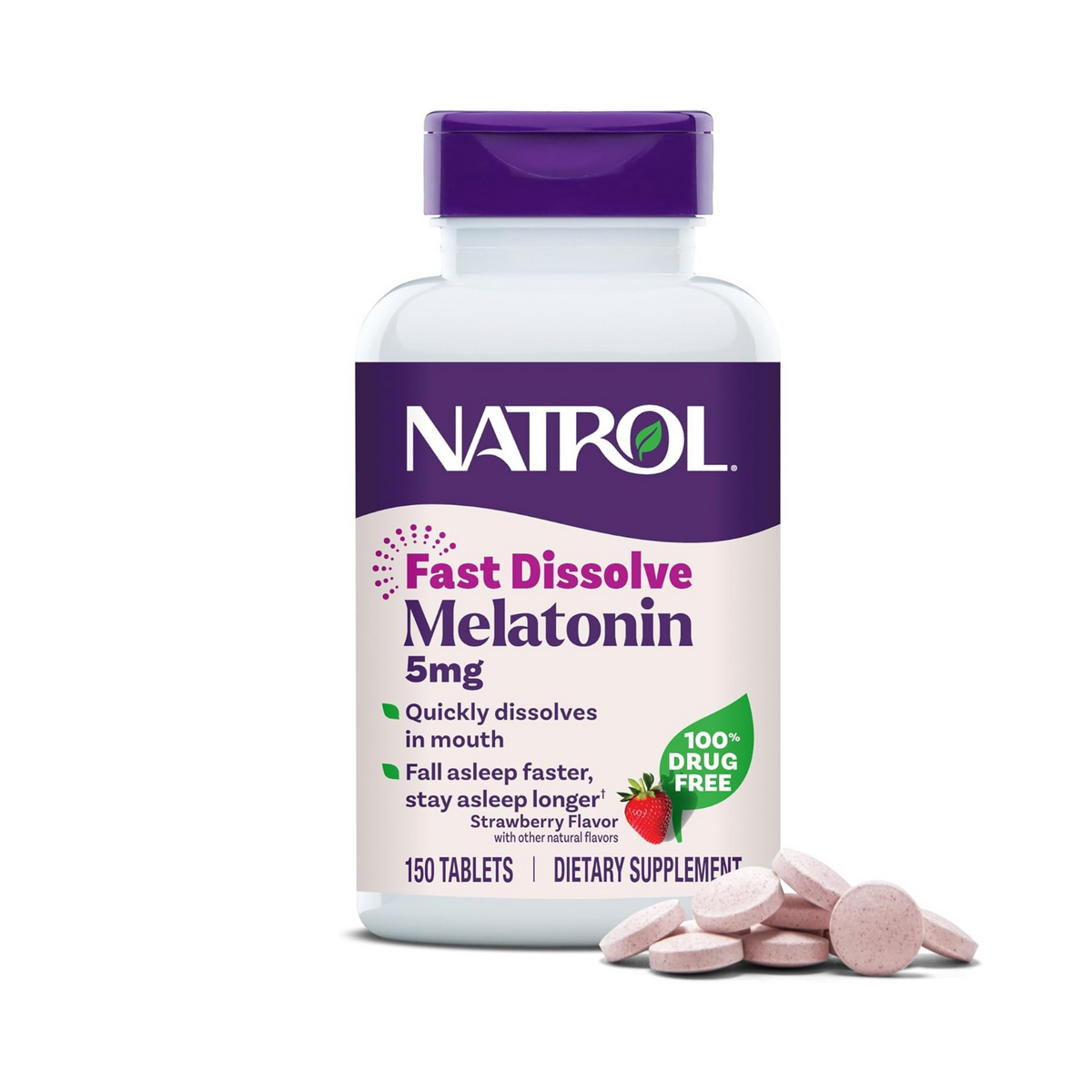Natrol, Melatonin, Fast Dissolve, Strawberry, 5 mg, 150 Tablets