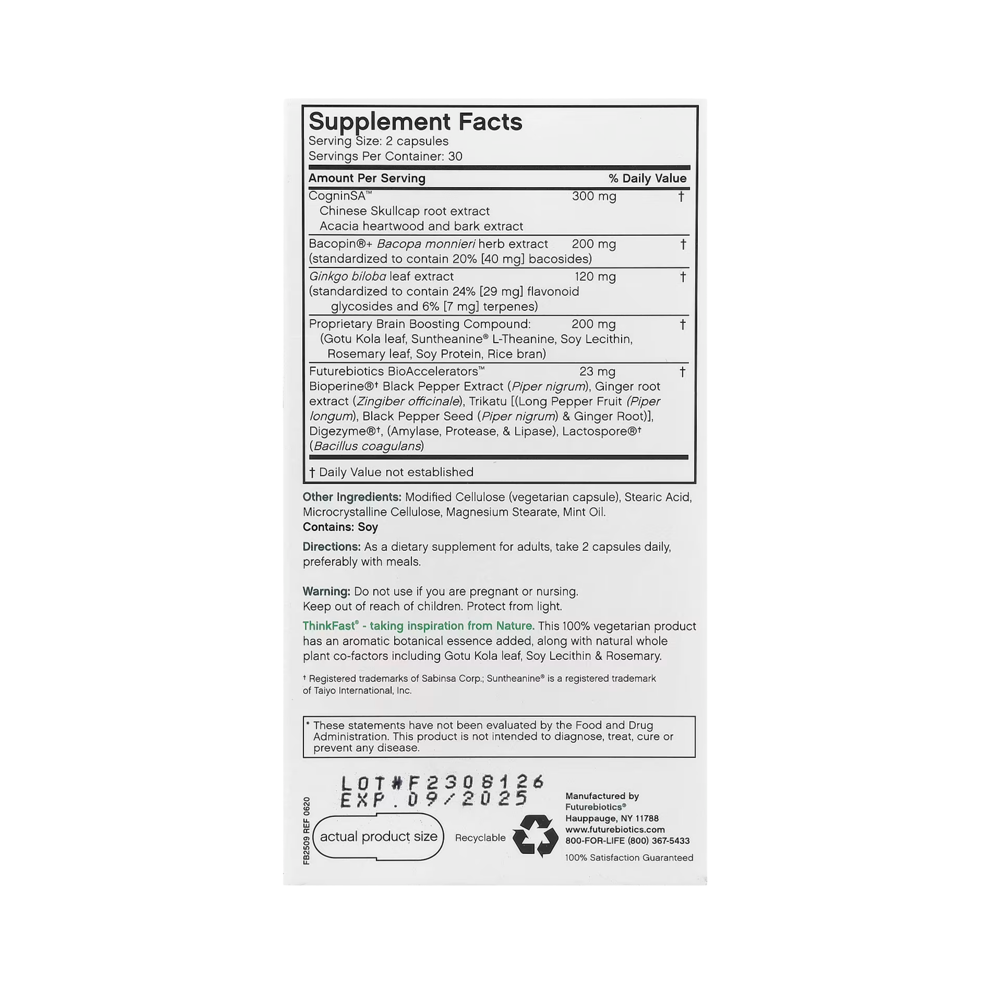 Futurebiotics, ThinkFast, Brain Performance + Memory, 60 Vegetarian Capsules