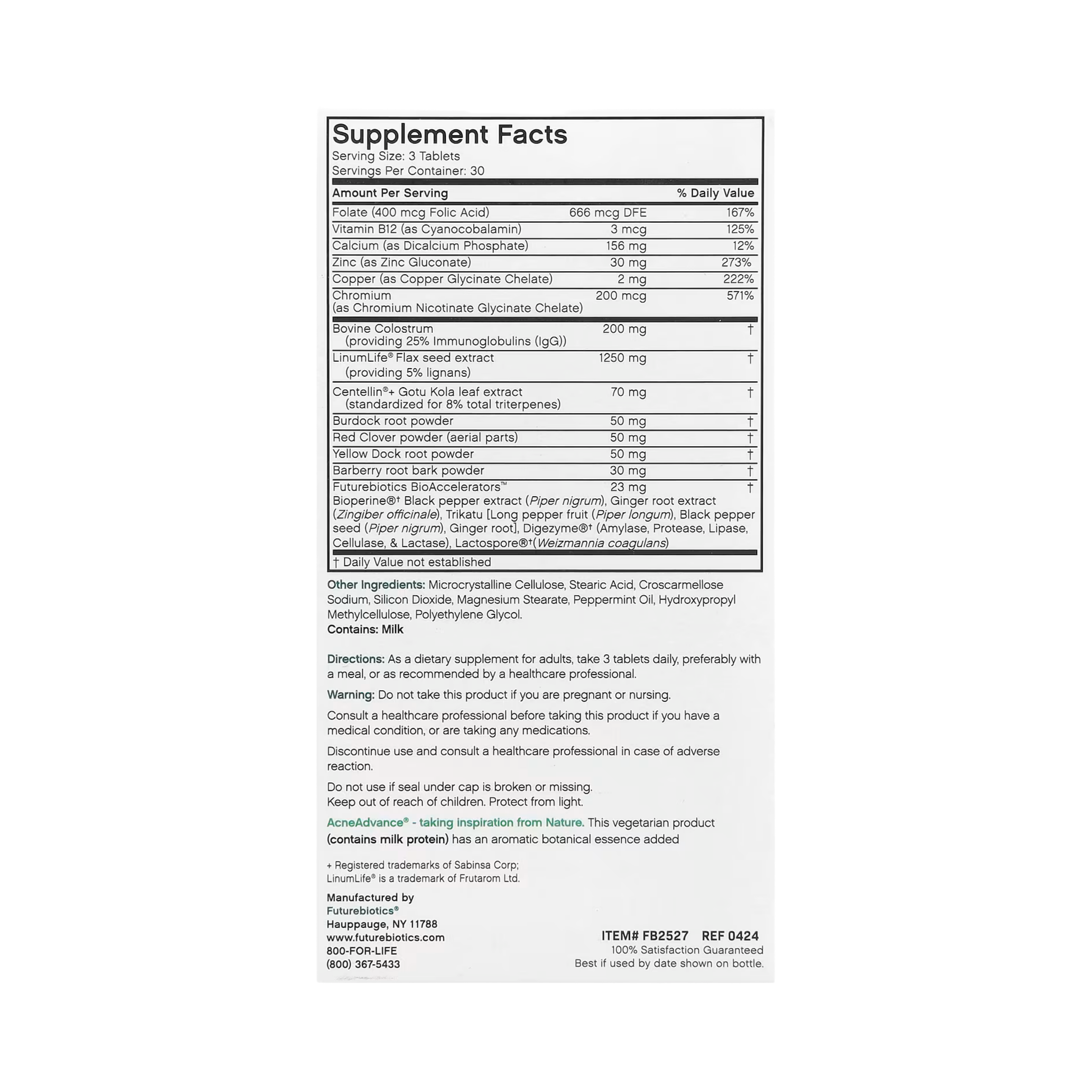Futurebiotics, AcneAdvance with Colostrum, 90 Vegetarian Tablets