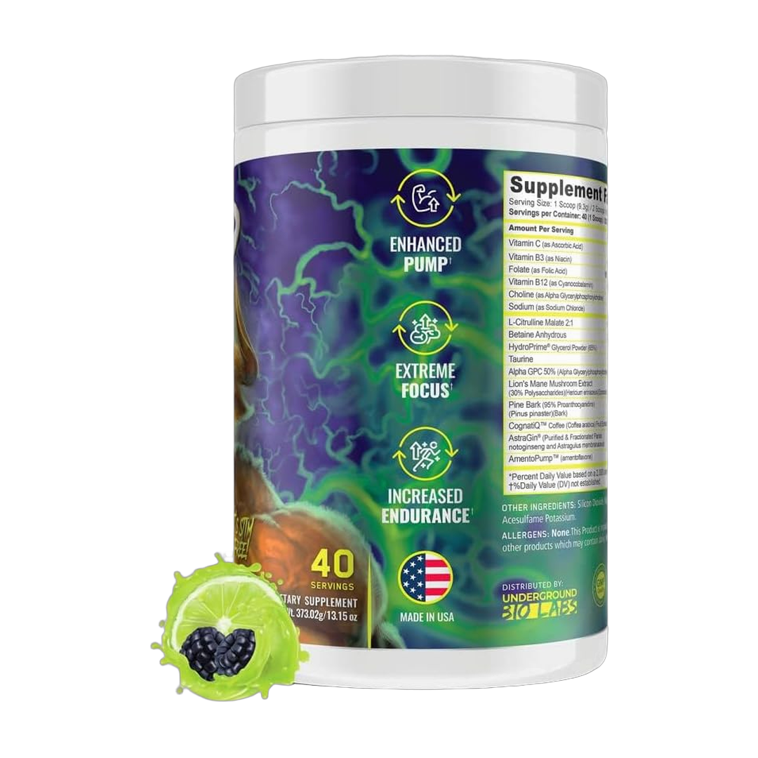 Panda Supplements, Pump Stim-Free Pre-Workout, Blackberry Lime, 40 Servings