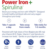 VITALITY, Power Iron + Spirulina, 45mg Iron, 30 Capsules