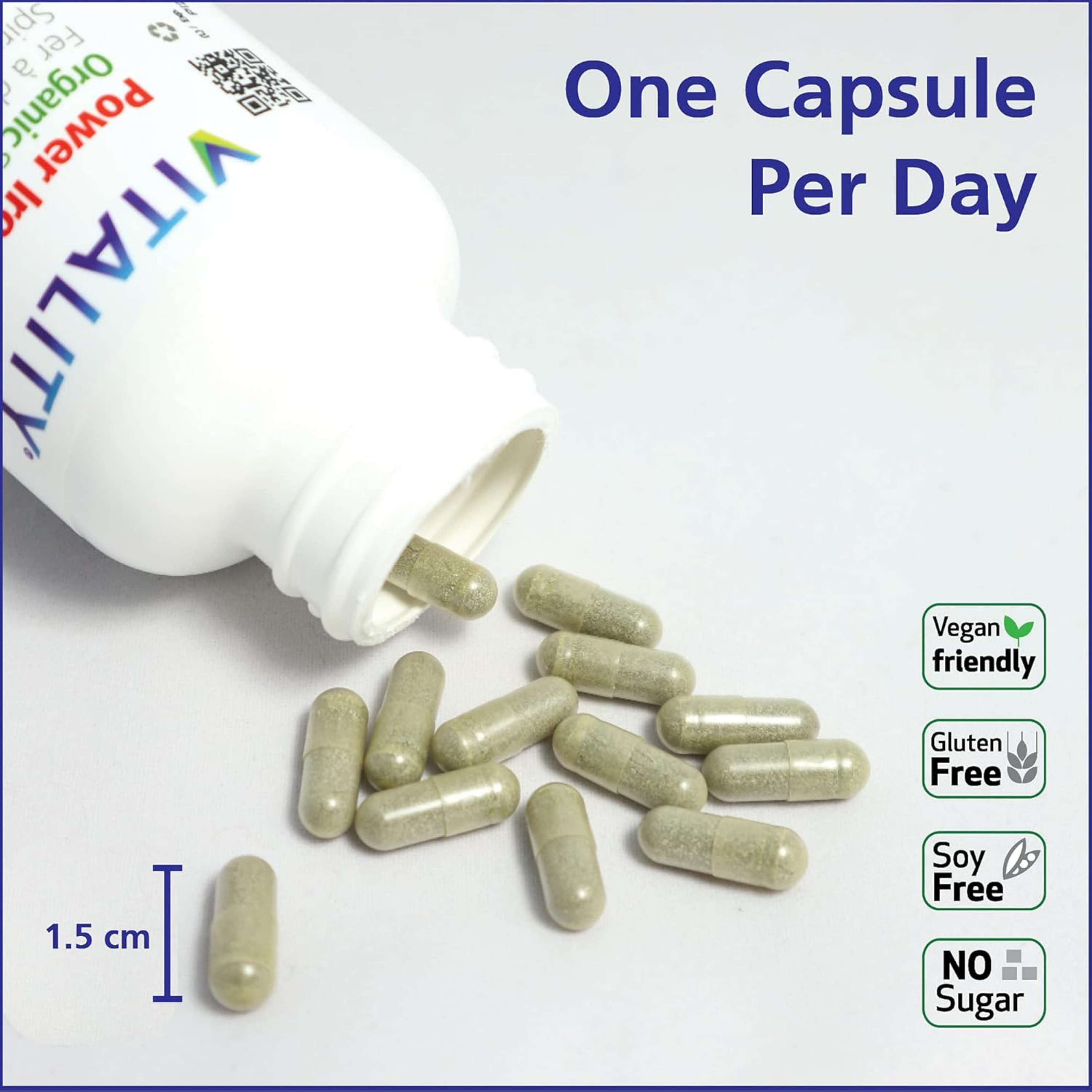 VITALITY, Power Iron + Spirulina, 45mg Iron, 30 Capsules