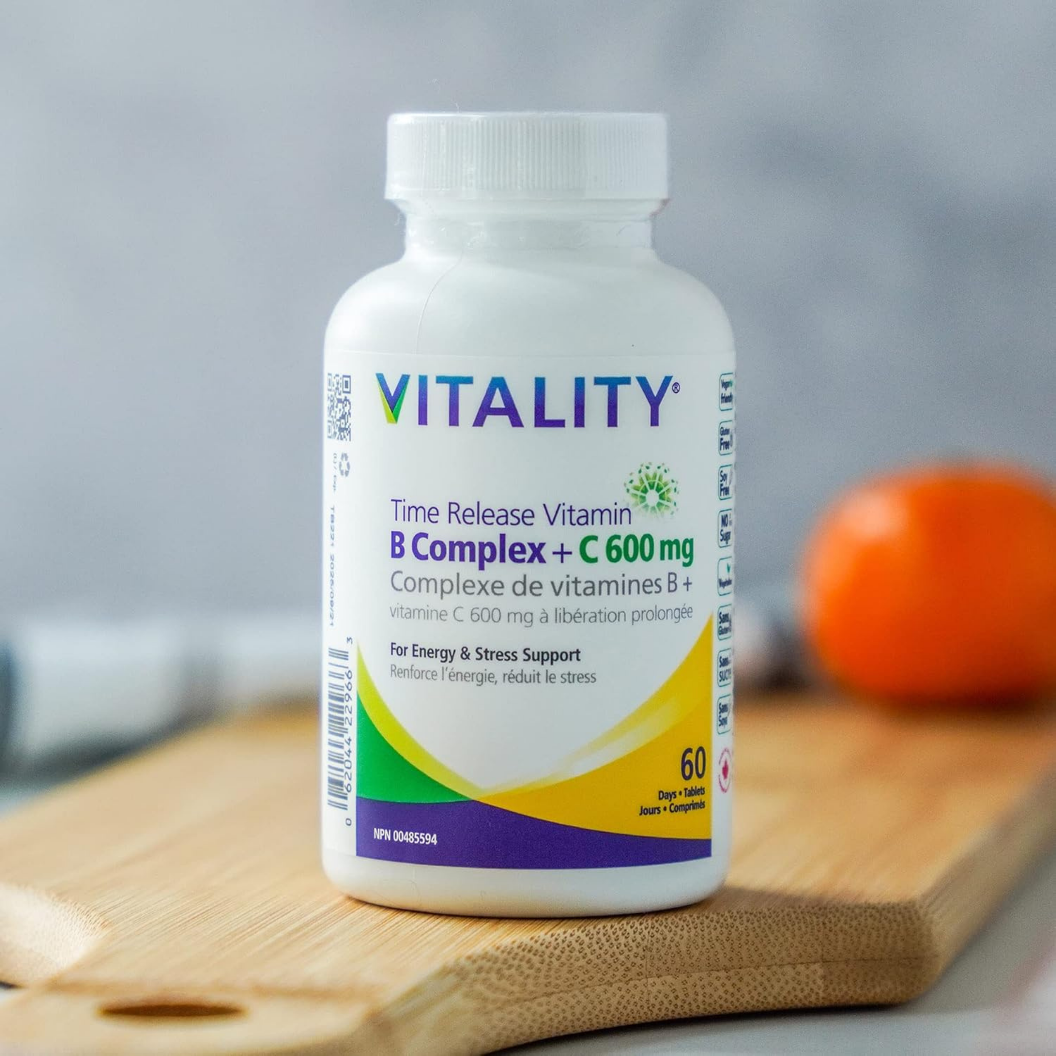 VITALITY, Time Release B Complex 60 + Vitamin C, 600 mg, 60 Tablets