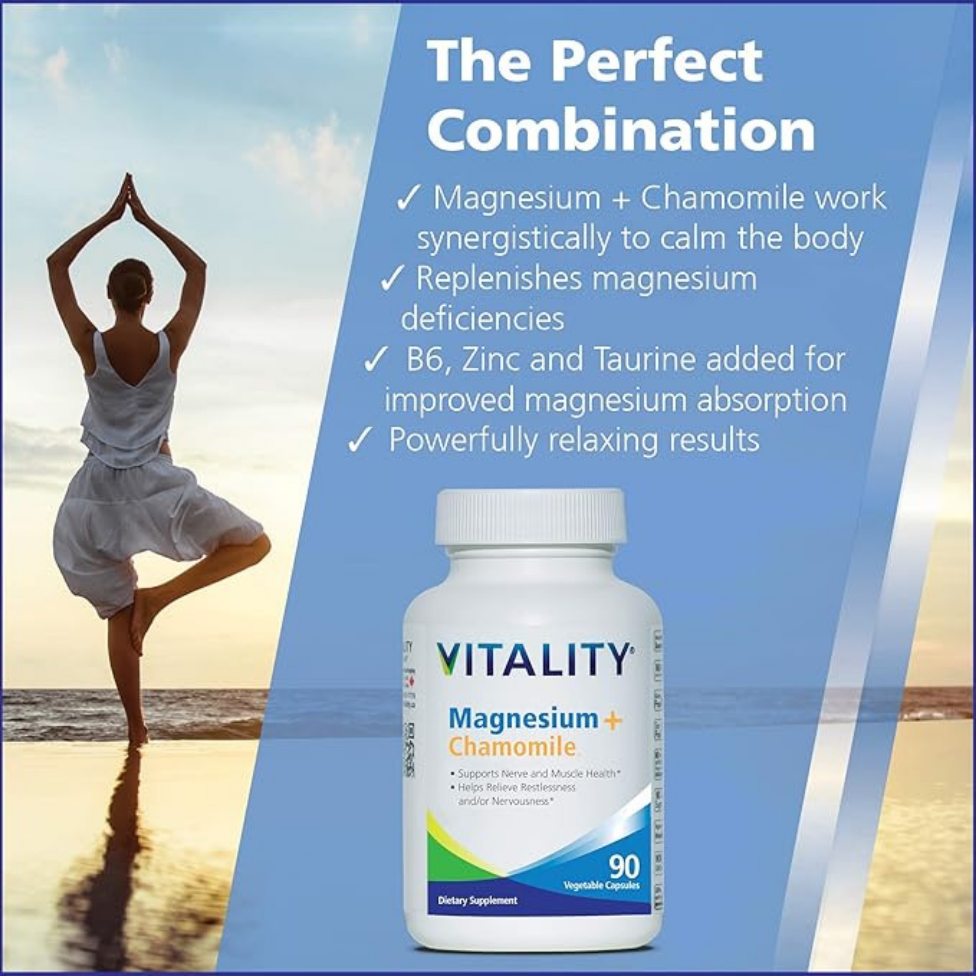 VITALITY, Magnesium + Chamomile, 90 Veg Capsules