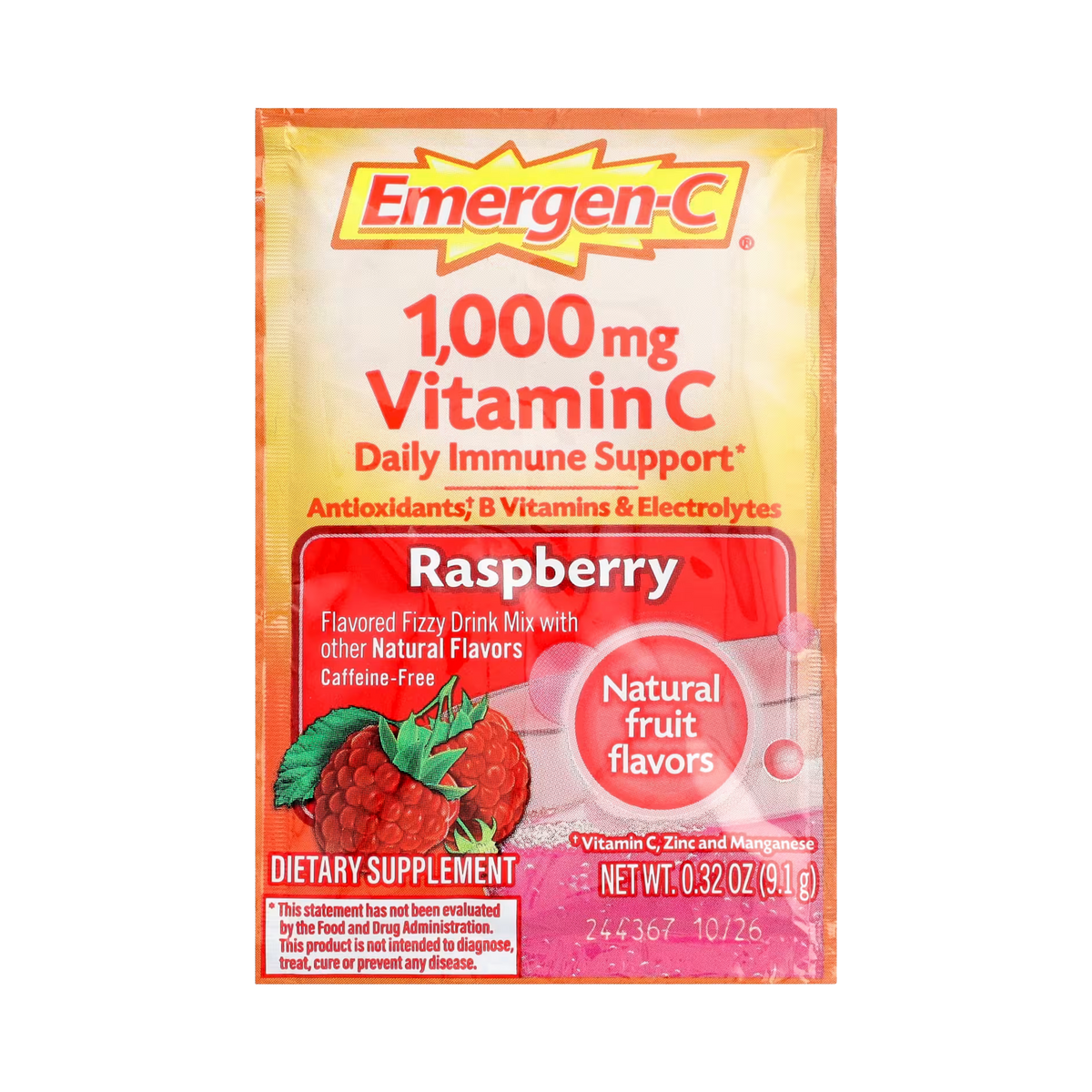 Emergen-C, Vitamin C, Raspberry, 30 Packets, 0.32 Oz