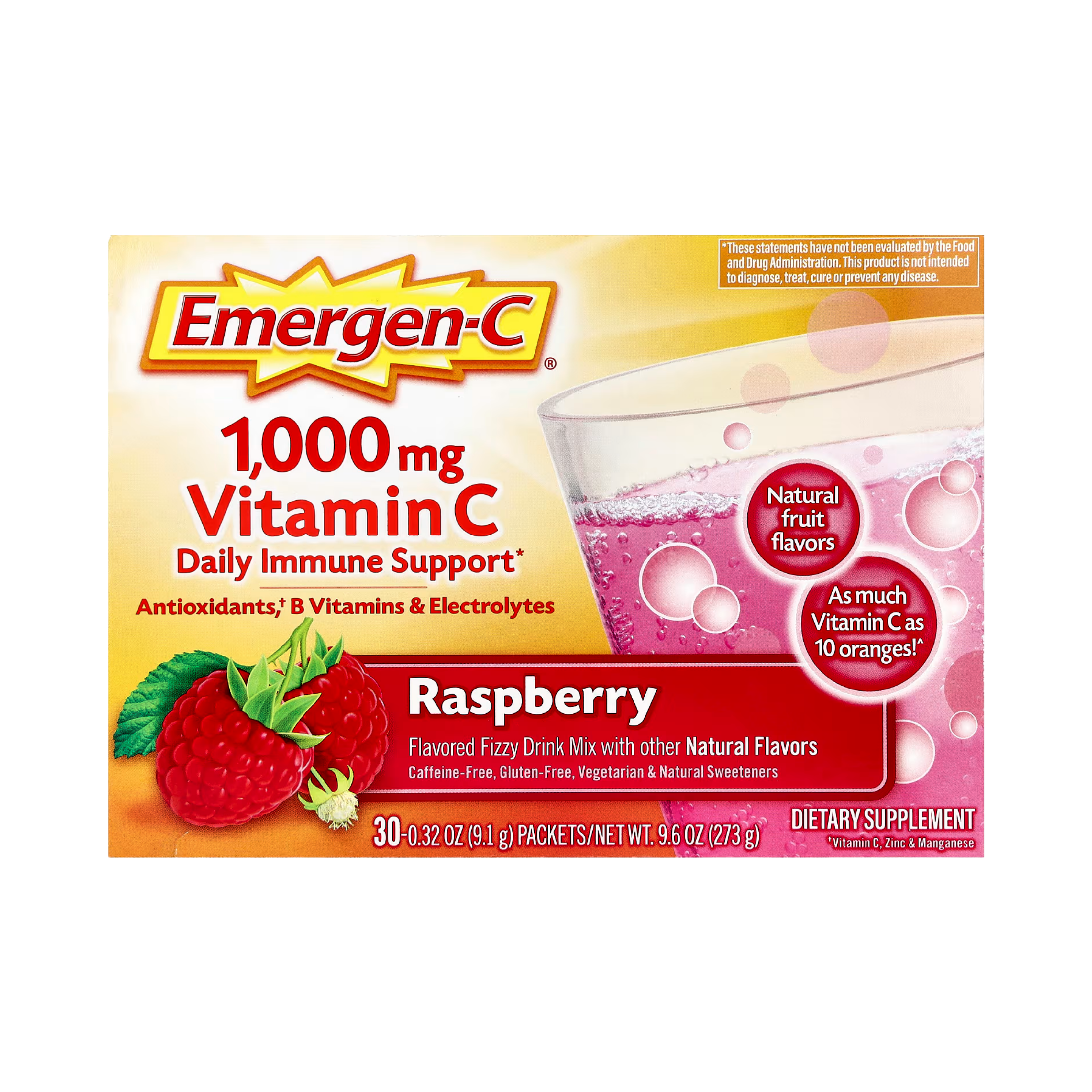 Emergen-C, Vitamin C, Raspberry, 30 Packets, 0.32 Oz