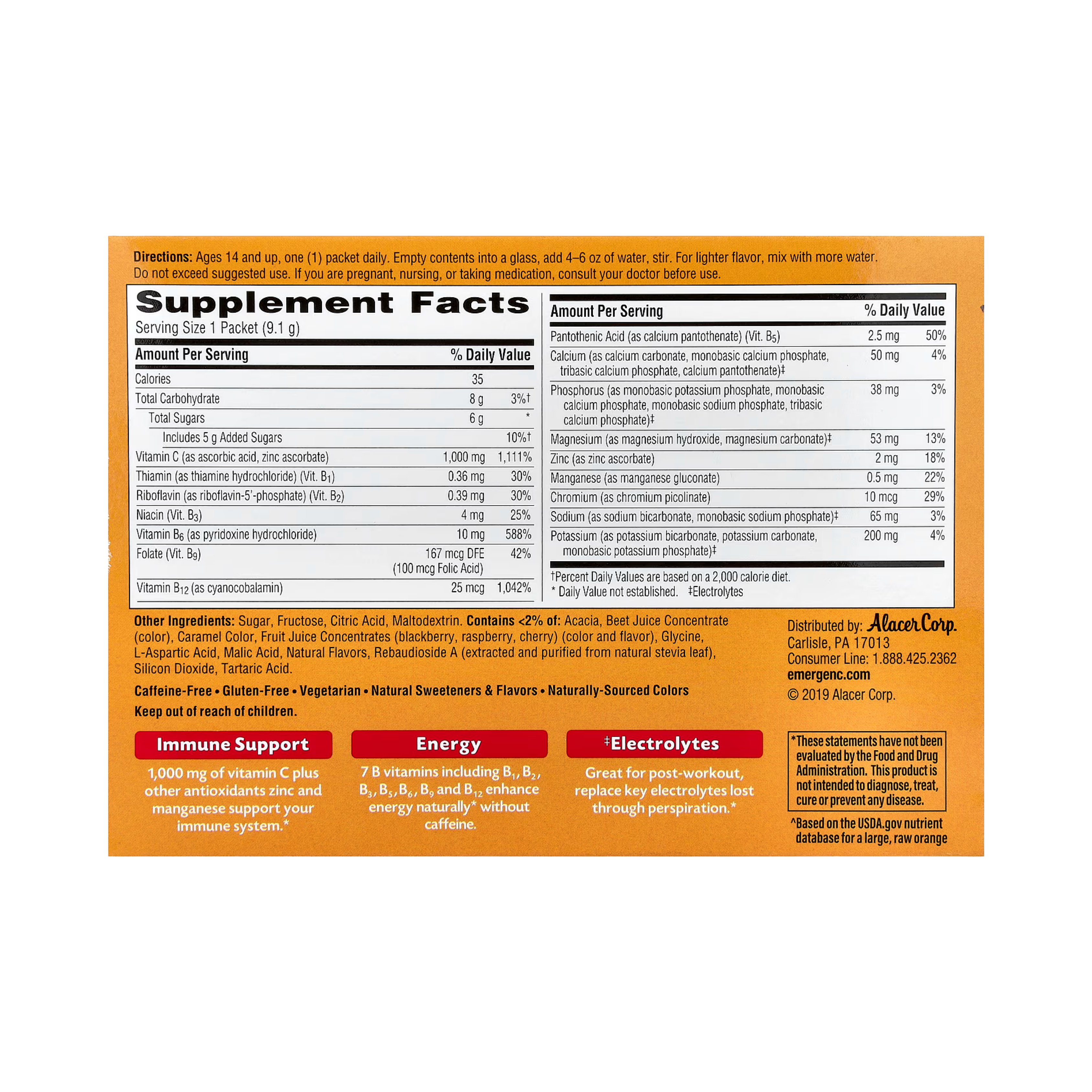 Emergen-C, Vitamin C, Raspberry, 30 Packets, 0.32 Oz