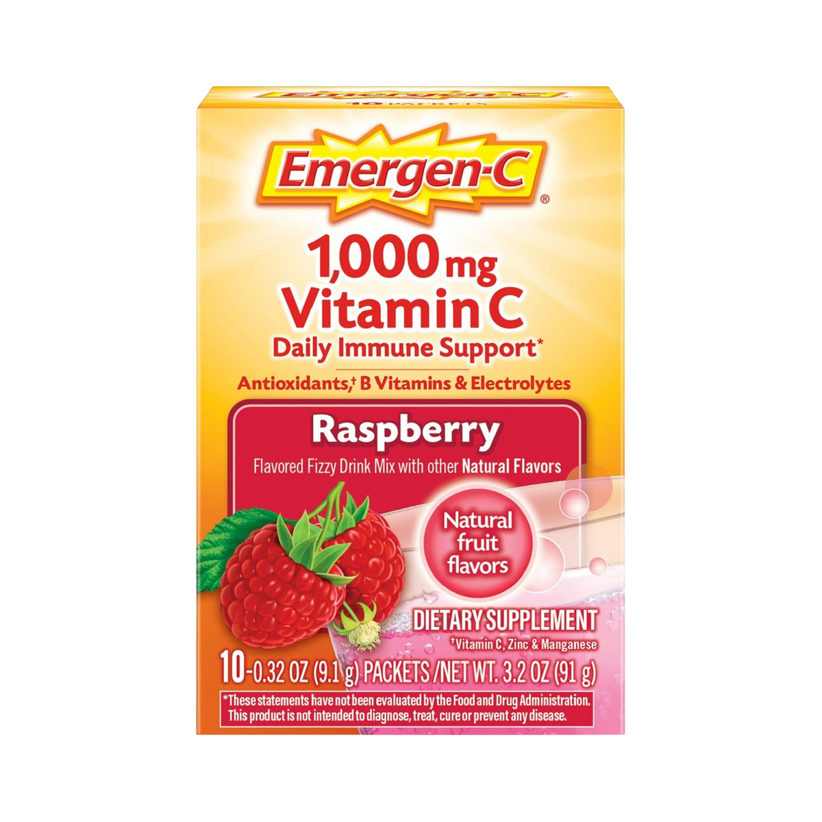 Emergen-C, Vitamin C, Raspberry, 1000 Mg, 10-count
