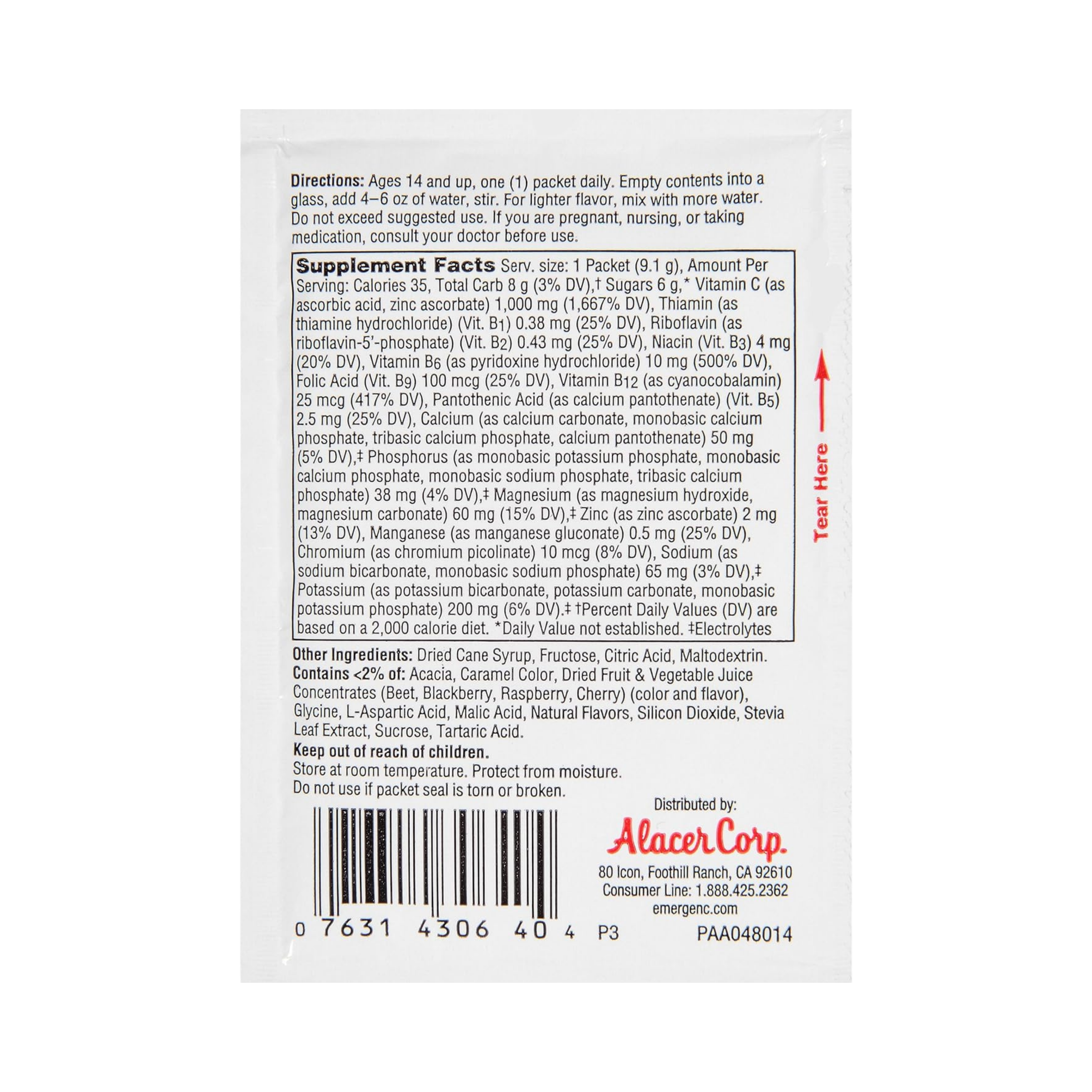 Emergen-C, Vitamin C, Raspberry, 1000 Mg, 10-count