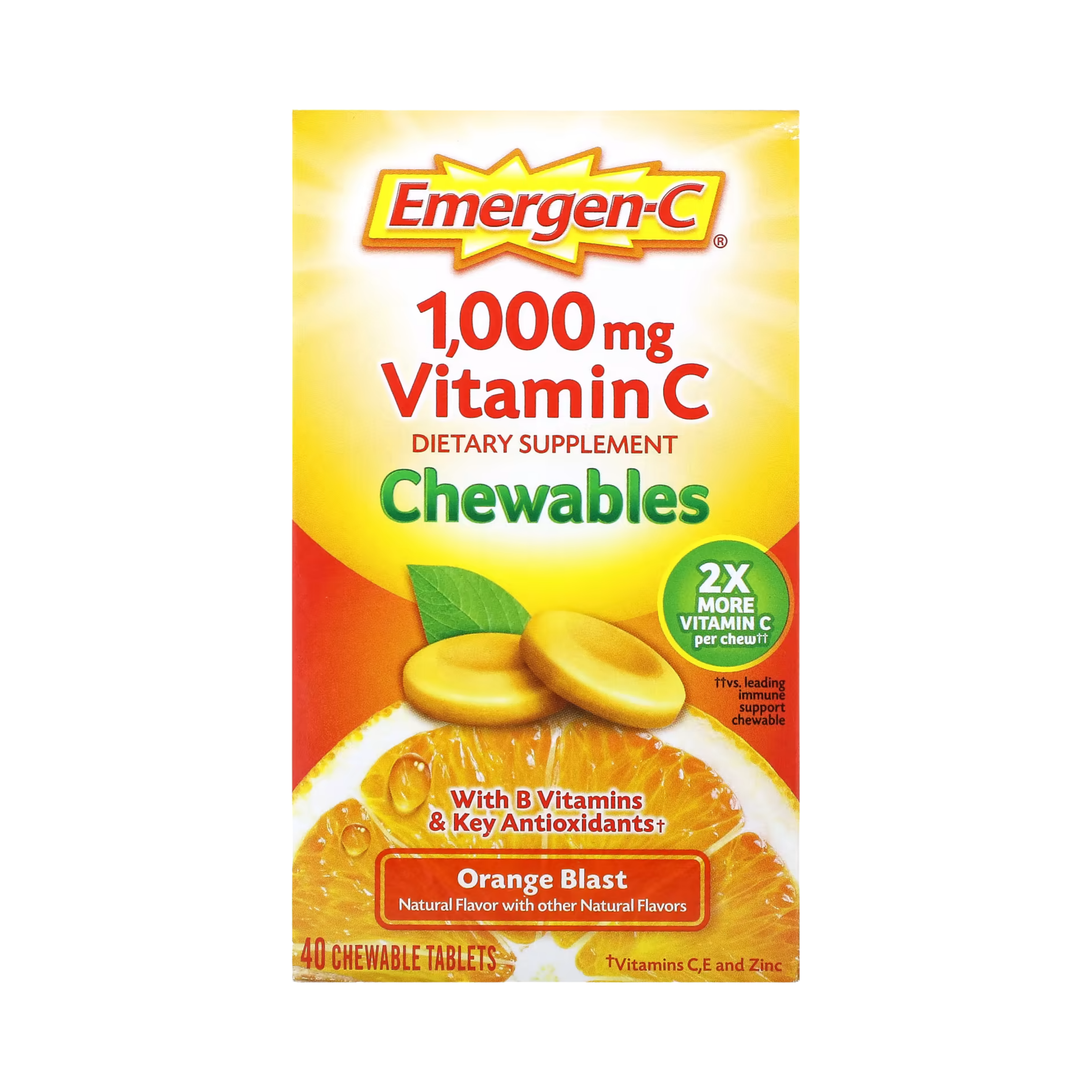 Emergen-C, Vitamin C Chewables, Orange Blast, 40 Chewable Tablets