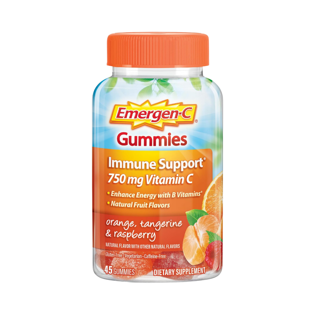 Emergen-C, 750 Mg Vitamin C Gummies for Adults, Immunity Gummies with B Vitamins, Orange, Tangerine and Raspberry Flavors, 45 Count