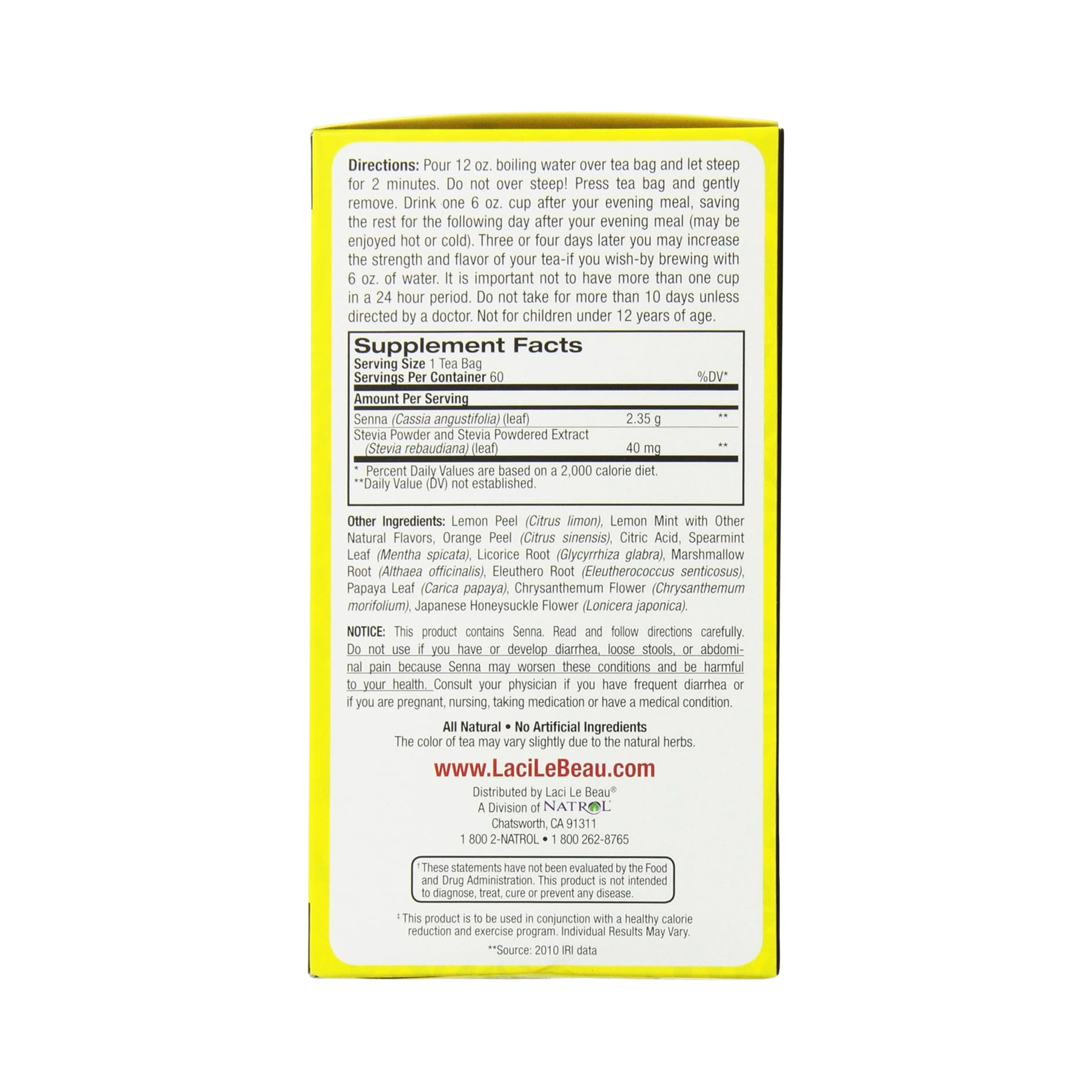Natrol, Laci Le Beau Super Dieter's Tea, Lemon Mint, 60 Bags