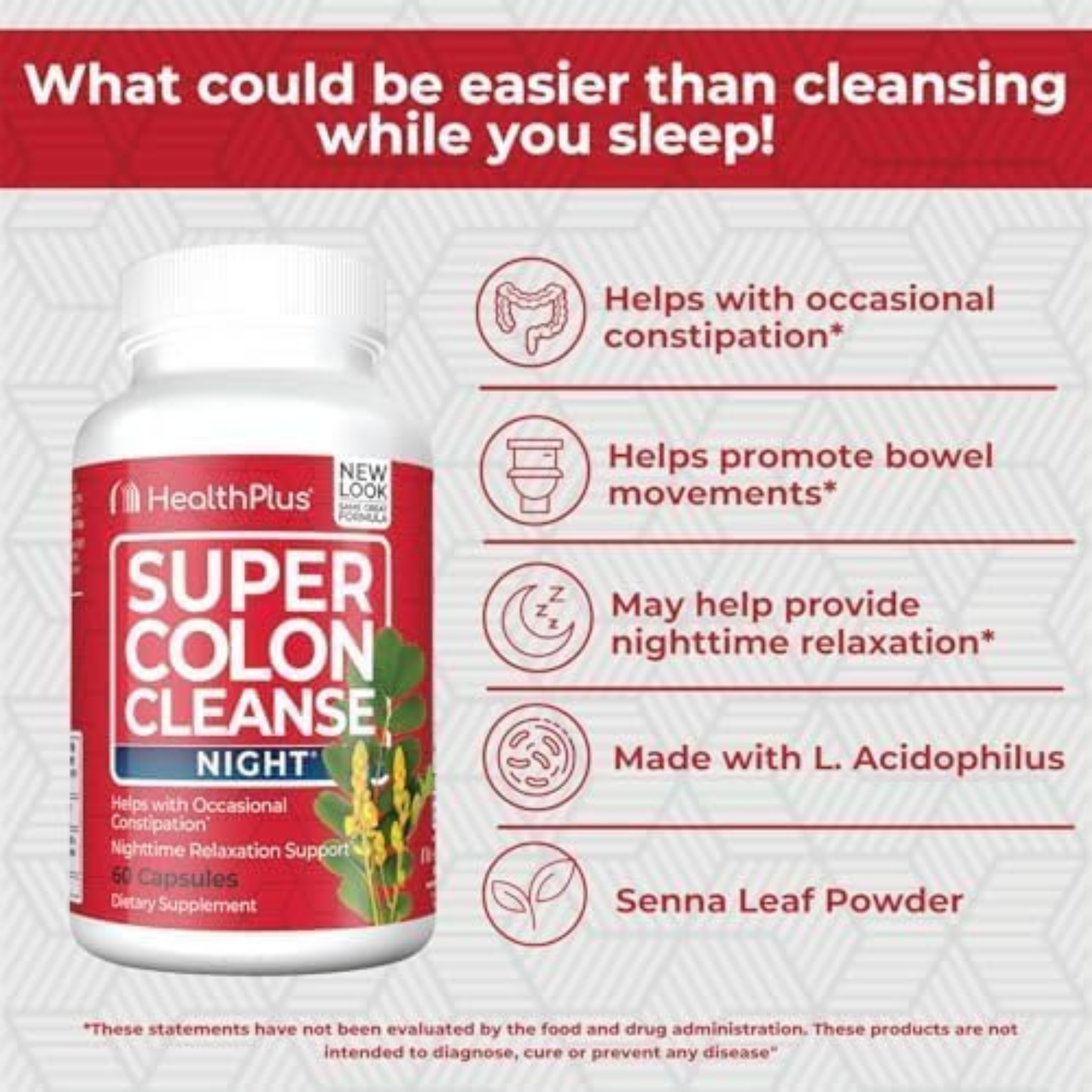 Health Plus, Super Colon Cleanse, Night, 60 Capsules