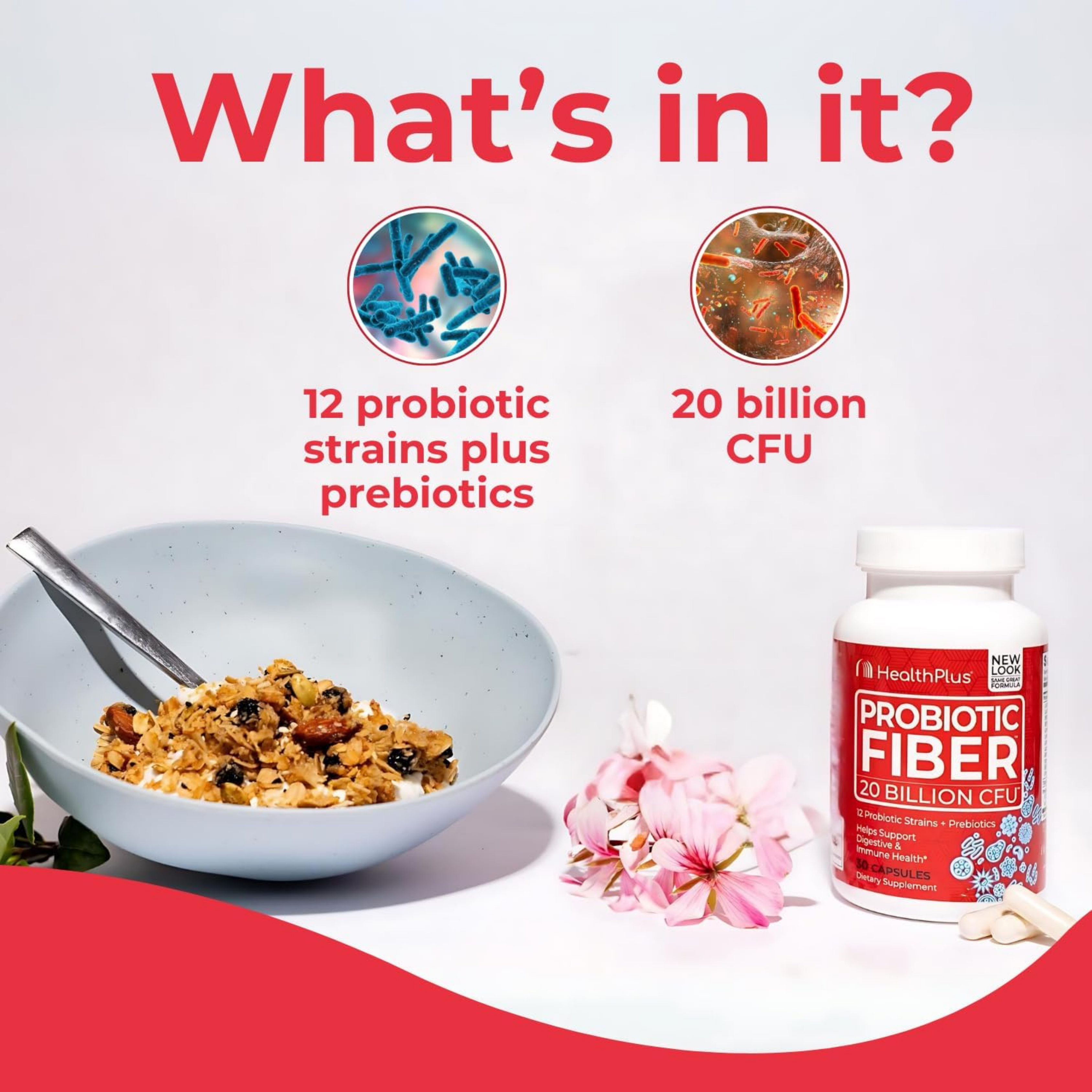 Health Plus, Probiotic Fiber, 20 Billion CFU, 30 Capsules