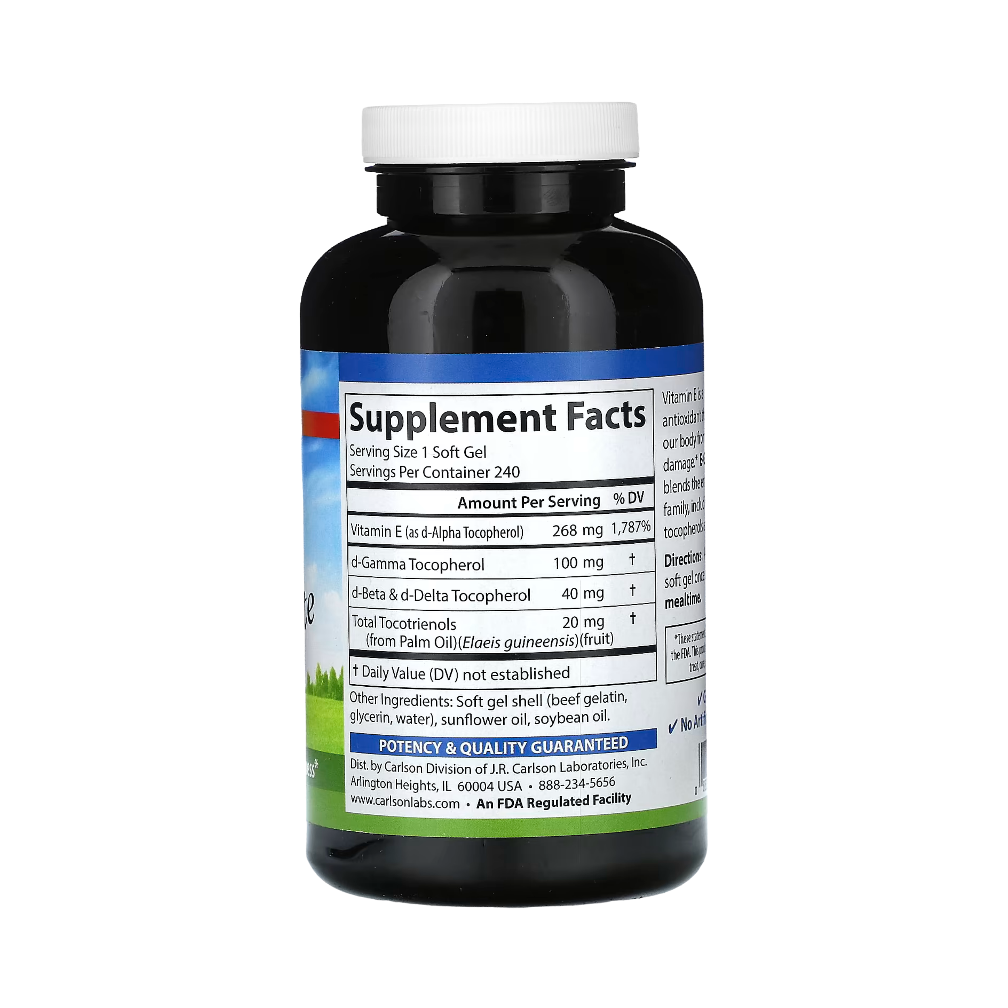 Carlson, E-Gems Elite, Vitamin E with Tocopherols & Tocotrienols, 268 Mg, 240 Soft Gels